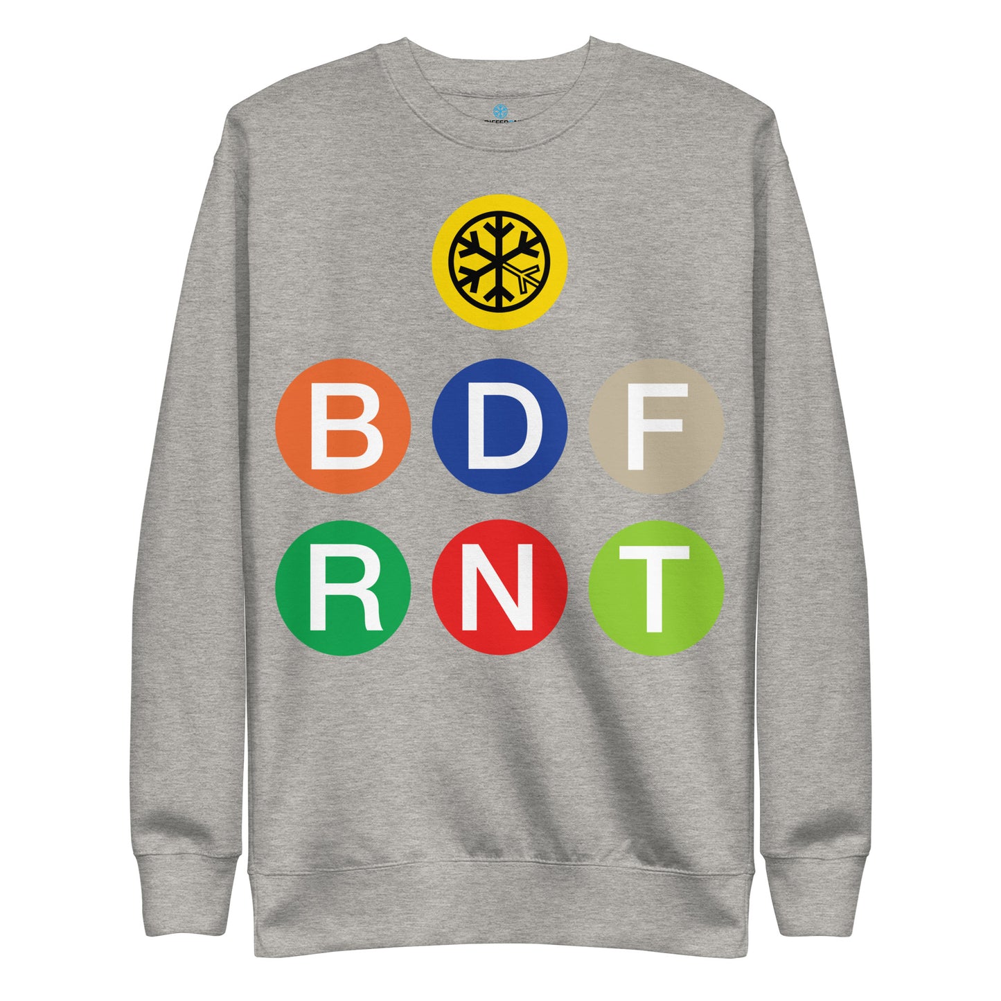 Carbon Grey-BDFRNT NYC Subway Sweatshirt from B.Different Clothing, front view, graffiti-inspired streetwear