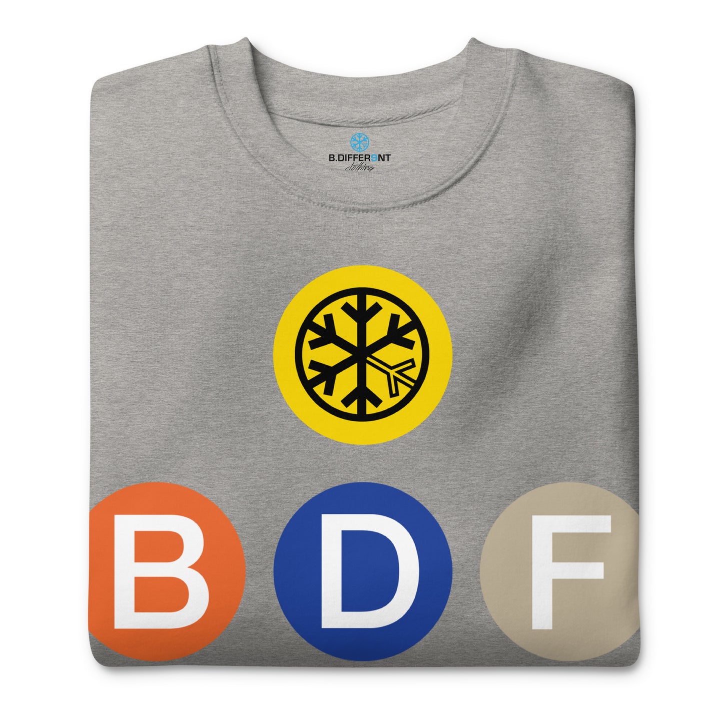 Carbon Grey-BDFRNT NYC Subway Sweatshirt from B.Different Clothing, folded, graffiti-inspired streetwear