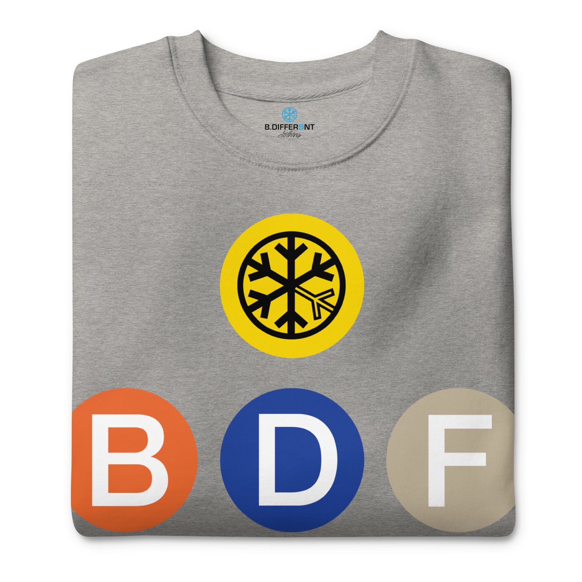 Carbon Grey-BDFRNT NYC Subway Sweatshirt from B.Different Clothing, folded, graffiti-inspired streetwear