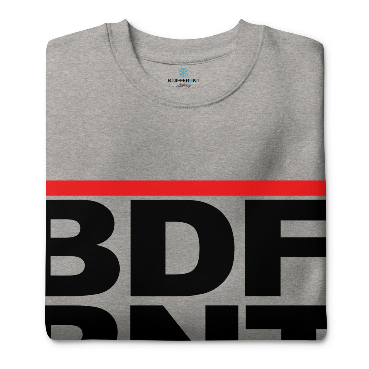 Carbon Grey-BDFRNT OG Logo Sweatshirt from B.Different Clothing, folded, graffiti-inspired streetwear