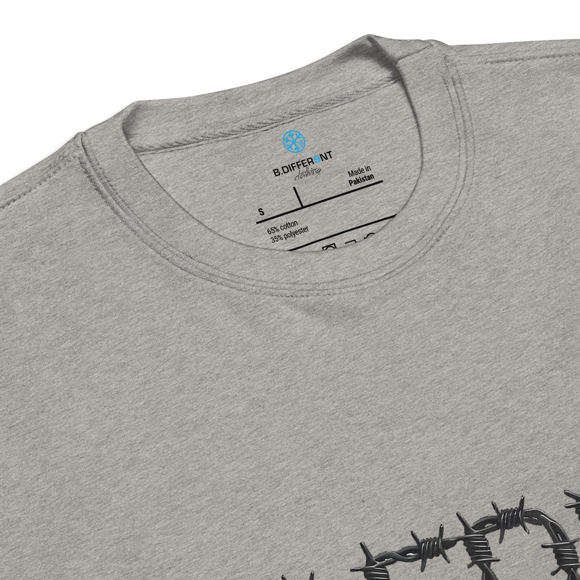 Gray-B.DFRNT Barbed Wire Sweatshirt from B.Different Clothing, collar, graffiti-inspired streetwear
