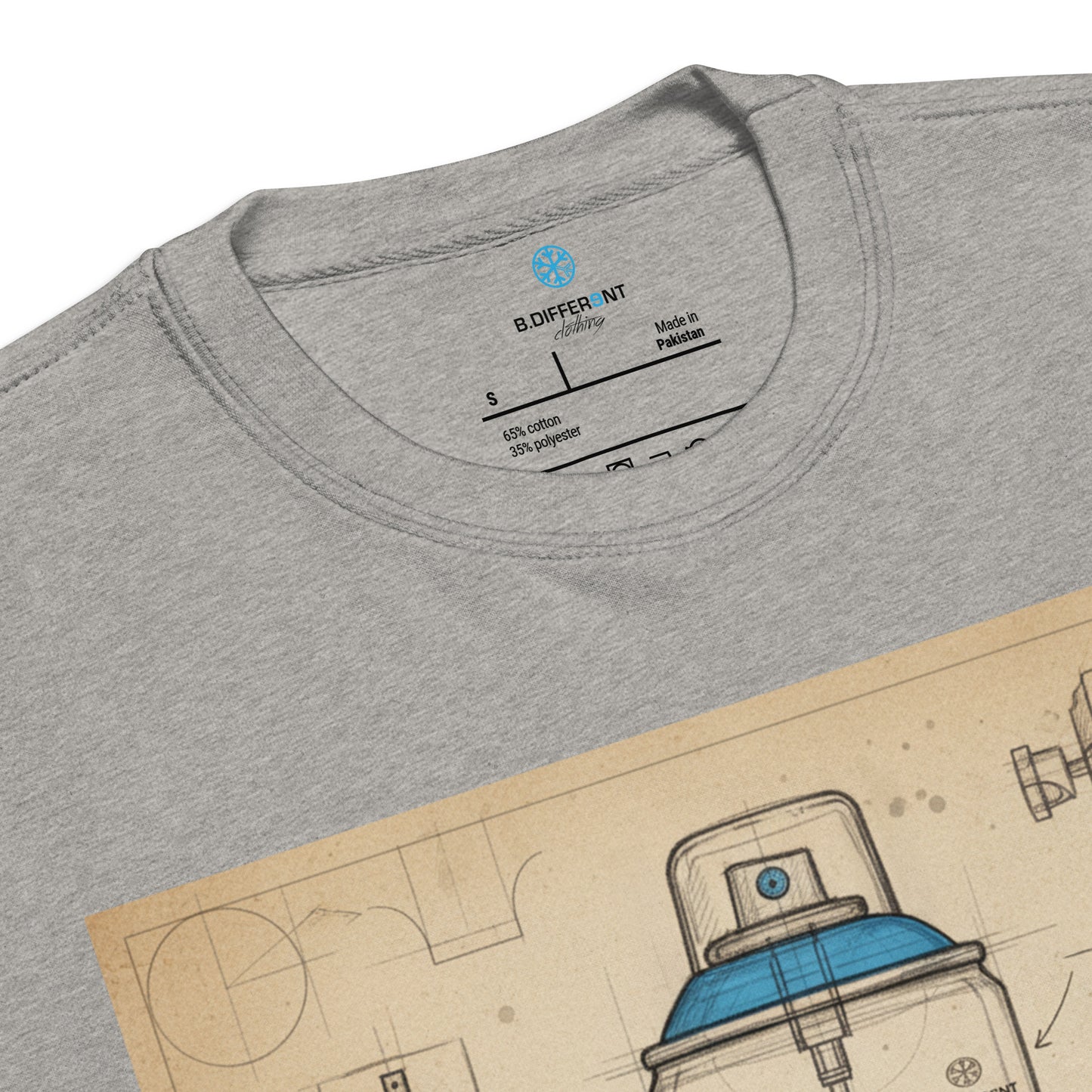 Gray-Spray Can Sketch Graffiti Sweatshirt from B.Different Clothing, collar, graffiti-inspired streetwear