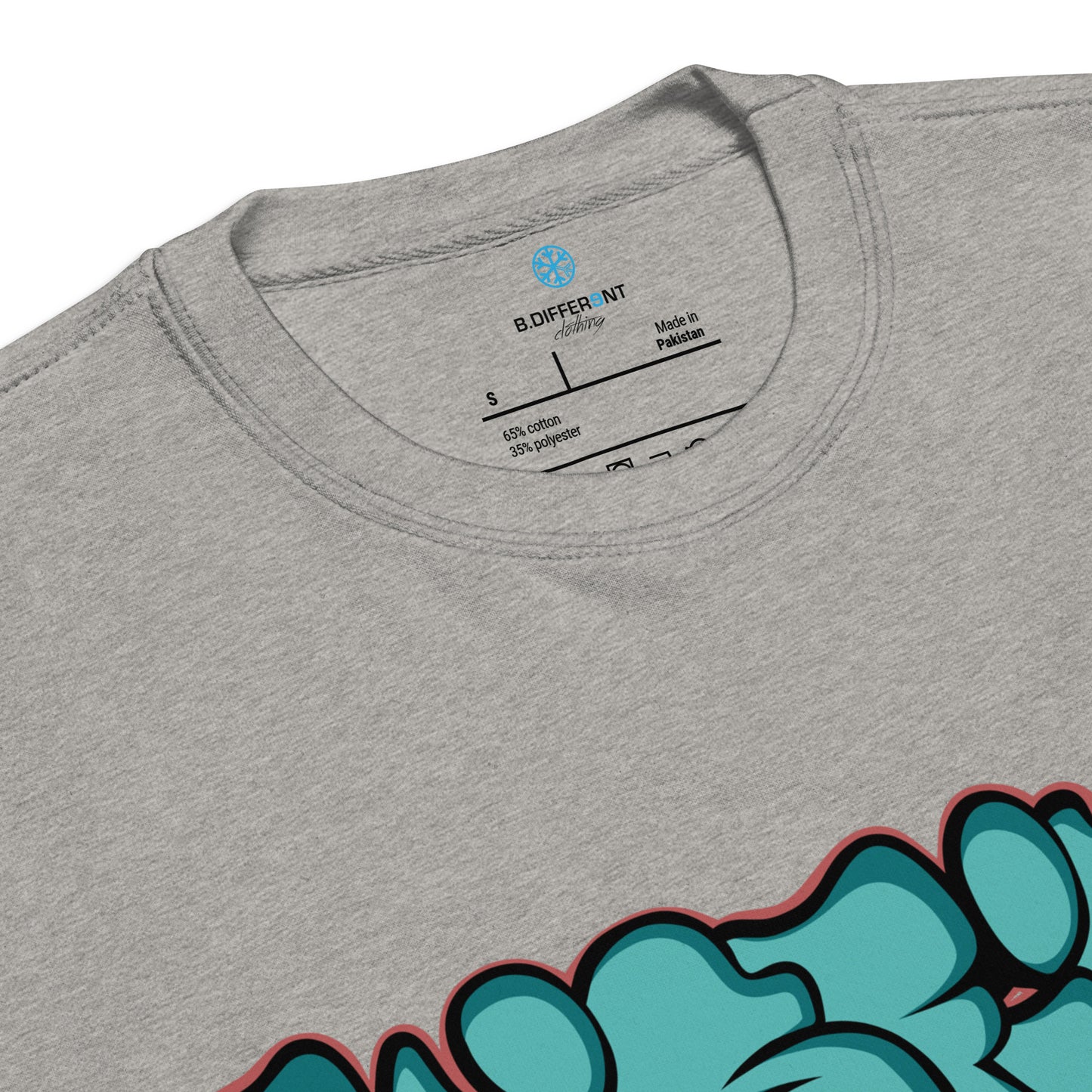 Gray-Misfit Graffiti Throwie Sweatshirt from B.Different Clothing, collar, graffiti-inspired streetwear t-shirt