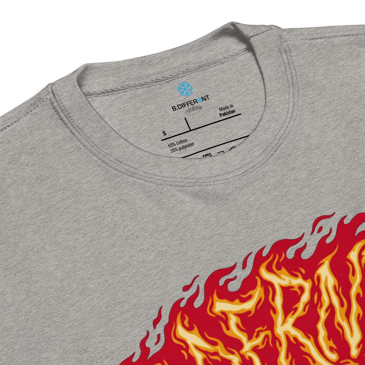 Gray-Molotov Graffiti Sweatshirt from B.Different Clothing, collar, graffiti-inspired streetwear