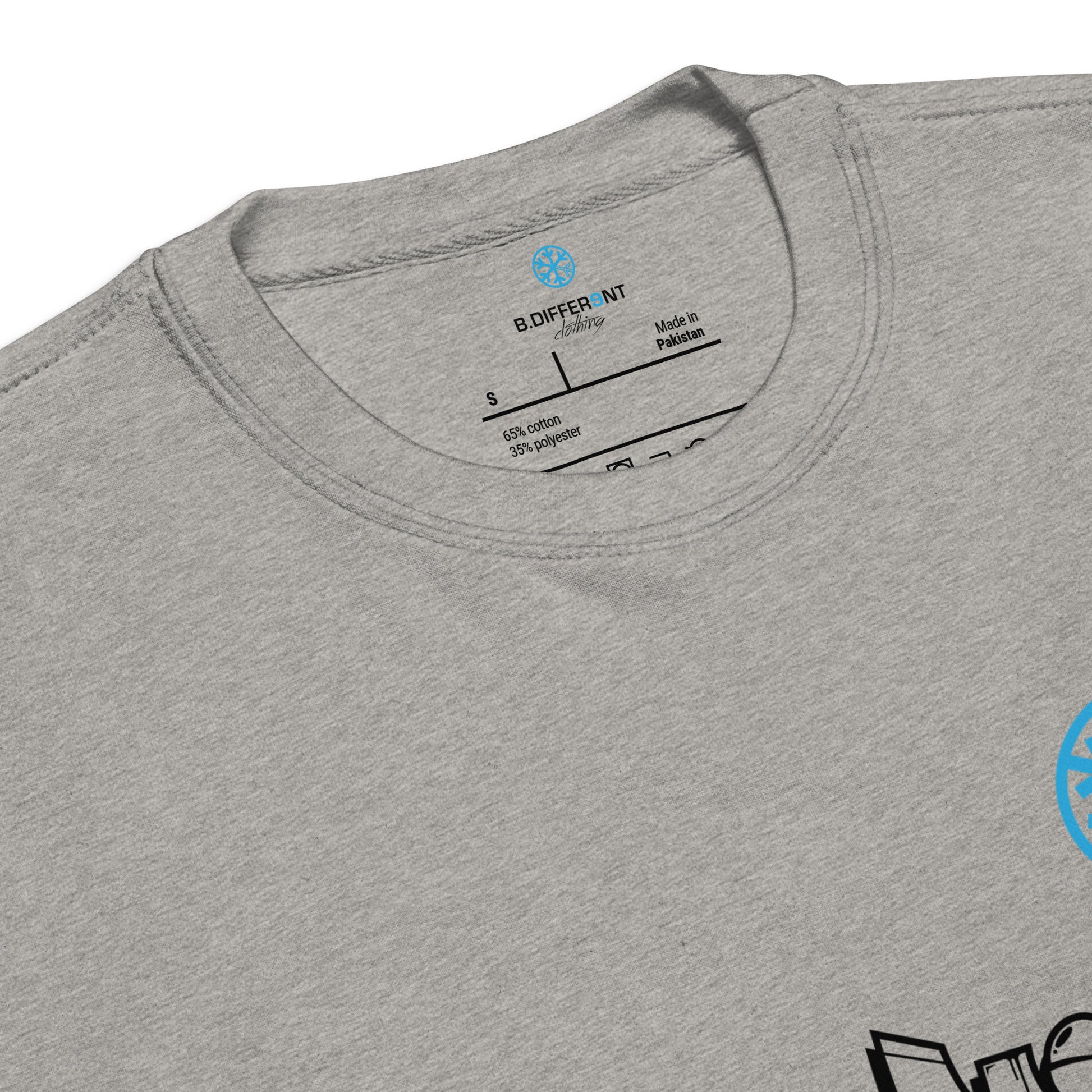 Gray-Mission Graffiti Character Sweatshirt from B.Different Clothing, collar, graffiti-inspired streetwear