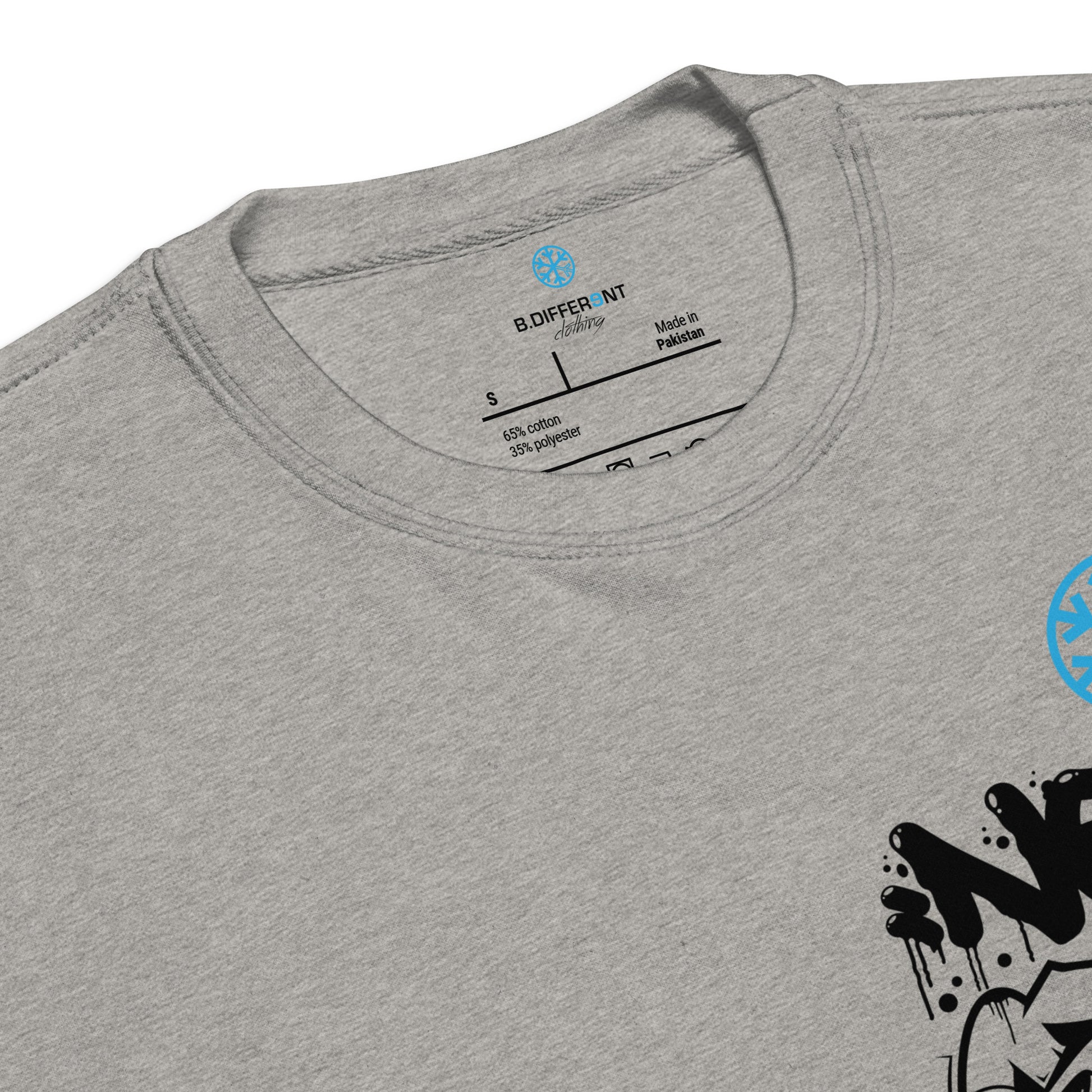 Gray-Never Stop Graffiti Character Sweatshirt from B.Different Clothing, collar, graffiti-inspired streetwear