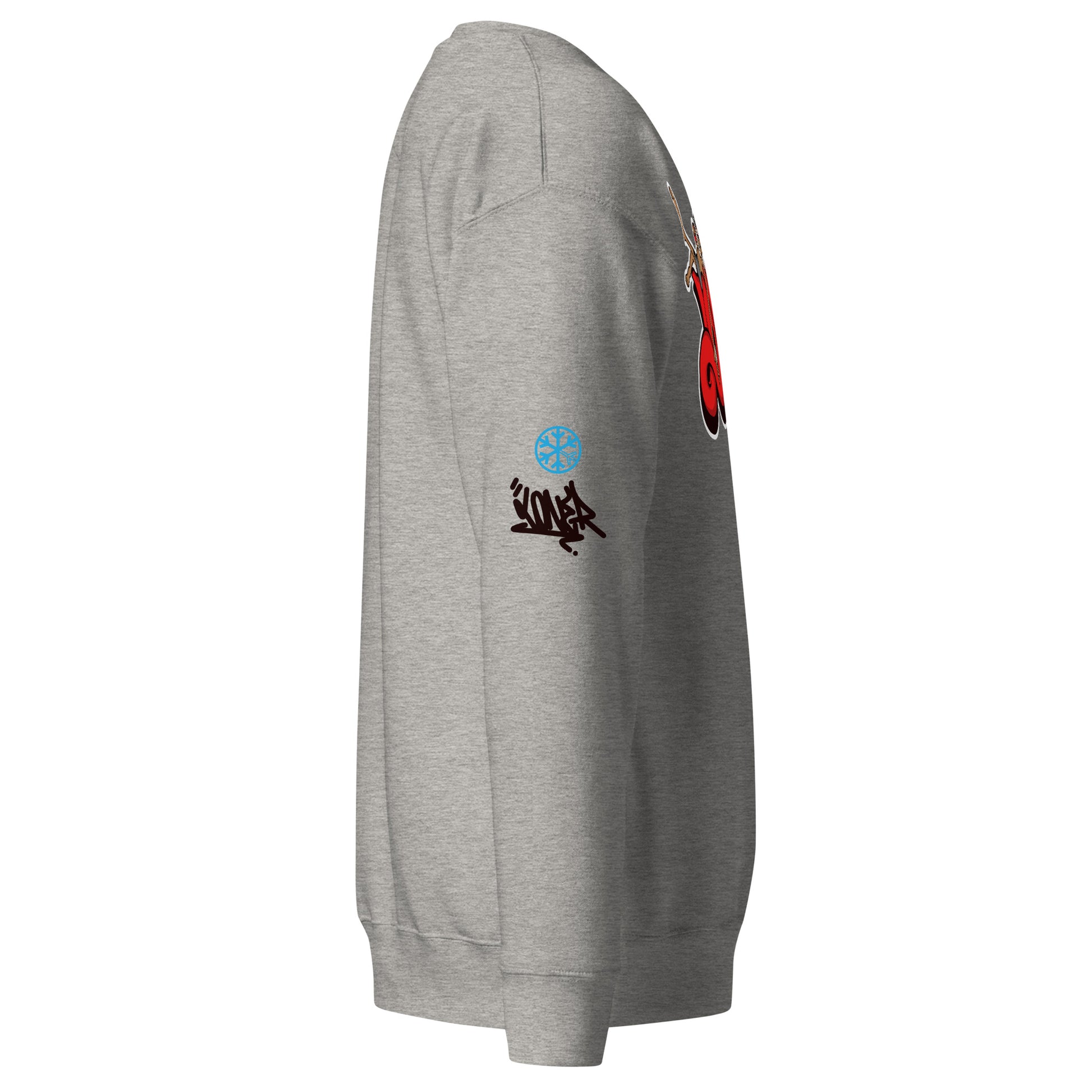 Gray-Loner Graffiti Piece Sweatshirt from B.Different Clothing, side view, graffiti-inspired streetwear