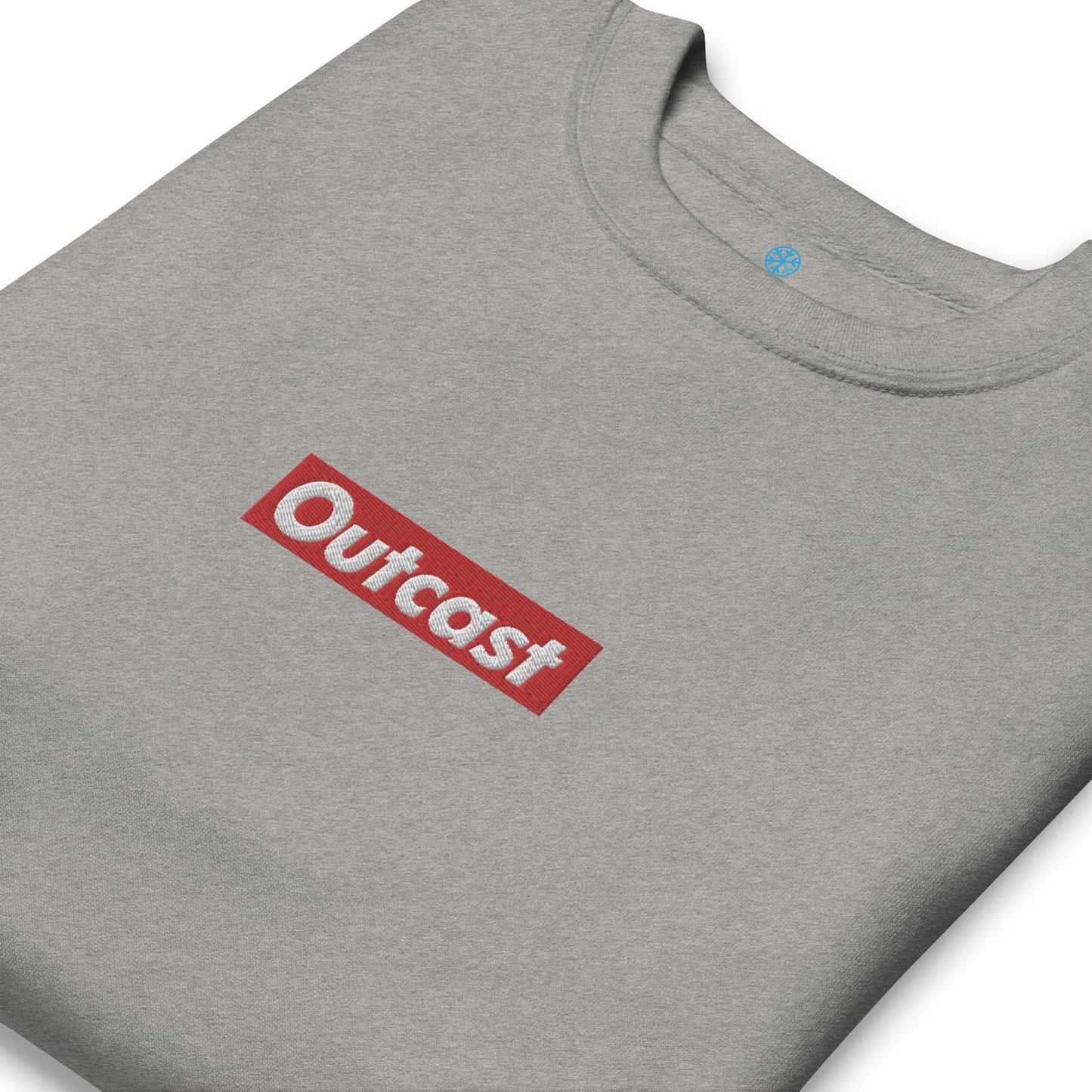 detail of Outcast box sweatshirt gray b.different clothing street art graffiti inspired independent streetwear