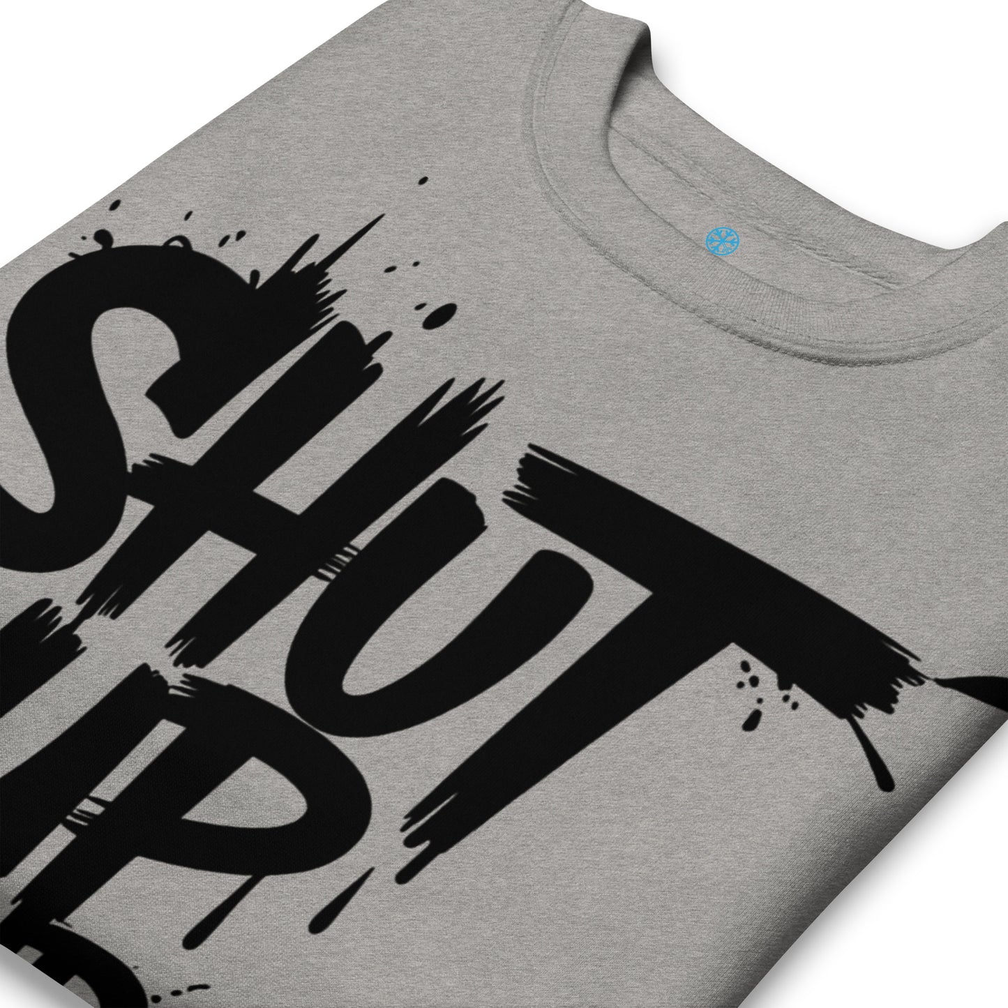 Gray-Shut Up and Paint Graffiti Sweatshirt from B.Different Clothing, detail, graffiti-inspired streetwear