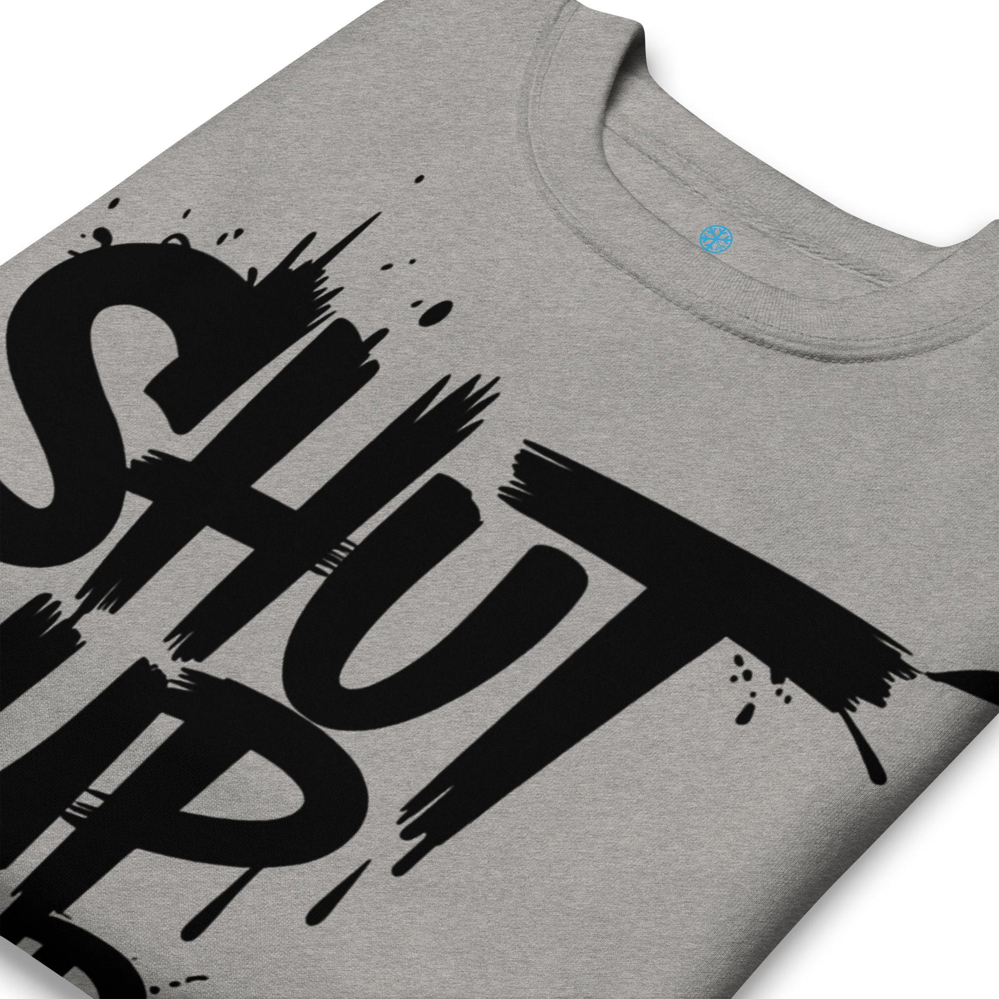 Gray-Shut Up and Paint Graffiti Sweatshirt from B.Different Clothing, detail, graffiti-inspired streetwear