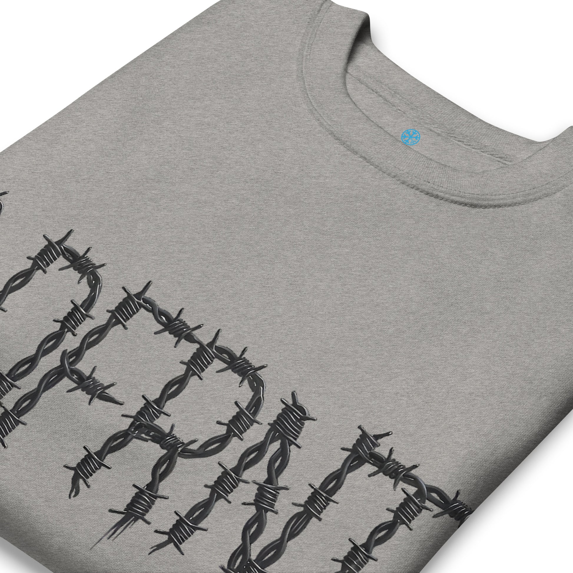 Gray-B.DFRNT Barbed Wire Sweatshirt from B.Different Clothing, detail, graffiti-inspired streetwear