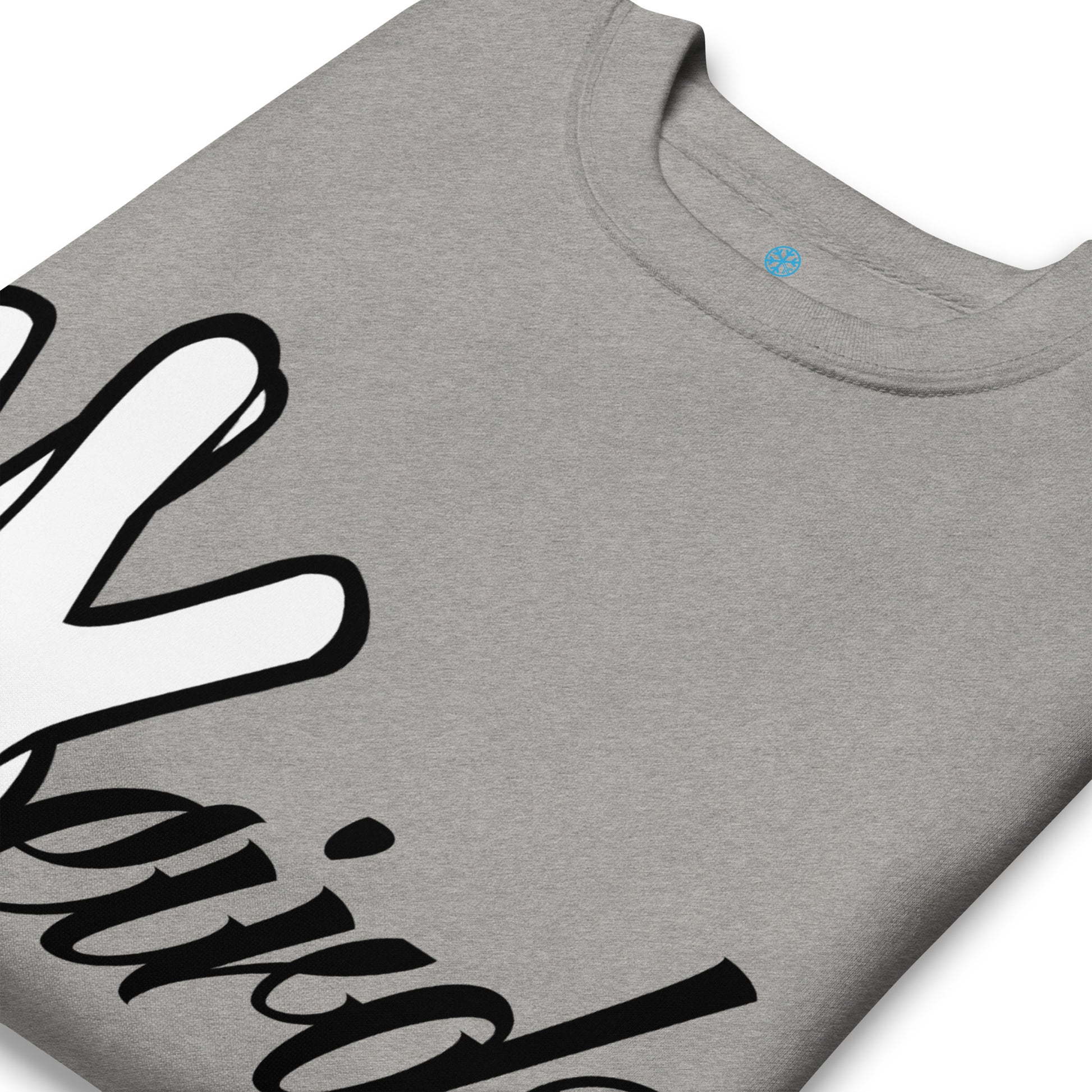 Gray-Weirdo Hand Sign Sweatshirt from B.Different Clothing, detail, graffiti-inspired streetwear