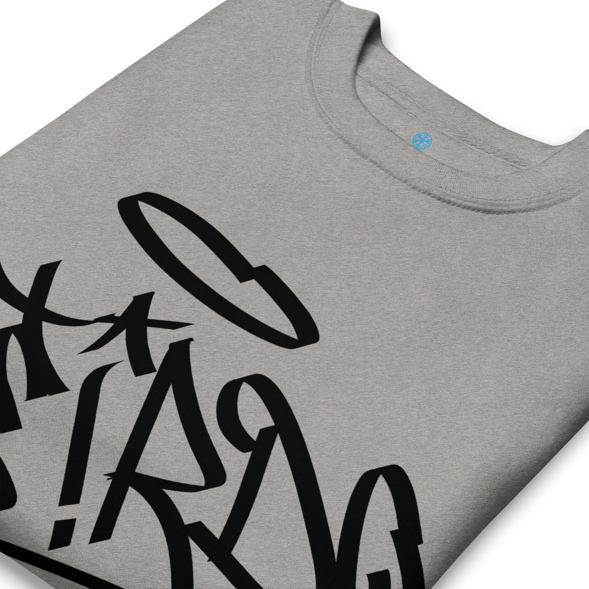 Gray-Weirdo Tag Graffiti Sweatshirt from B.Different Clothing, detail, graffiti-inspired streetwear