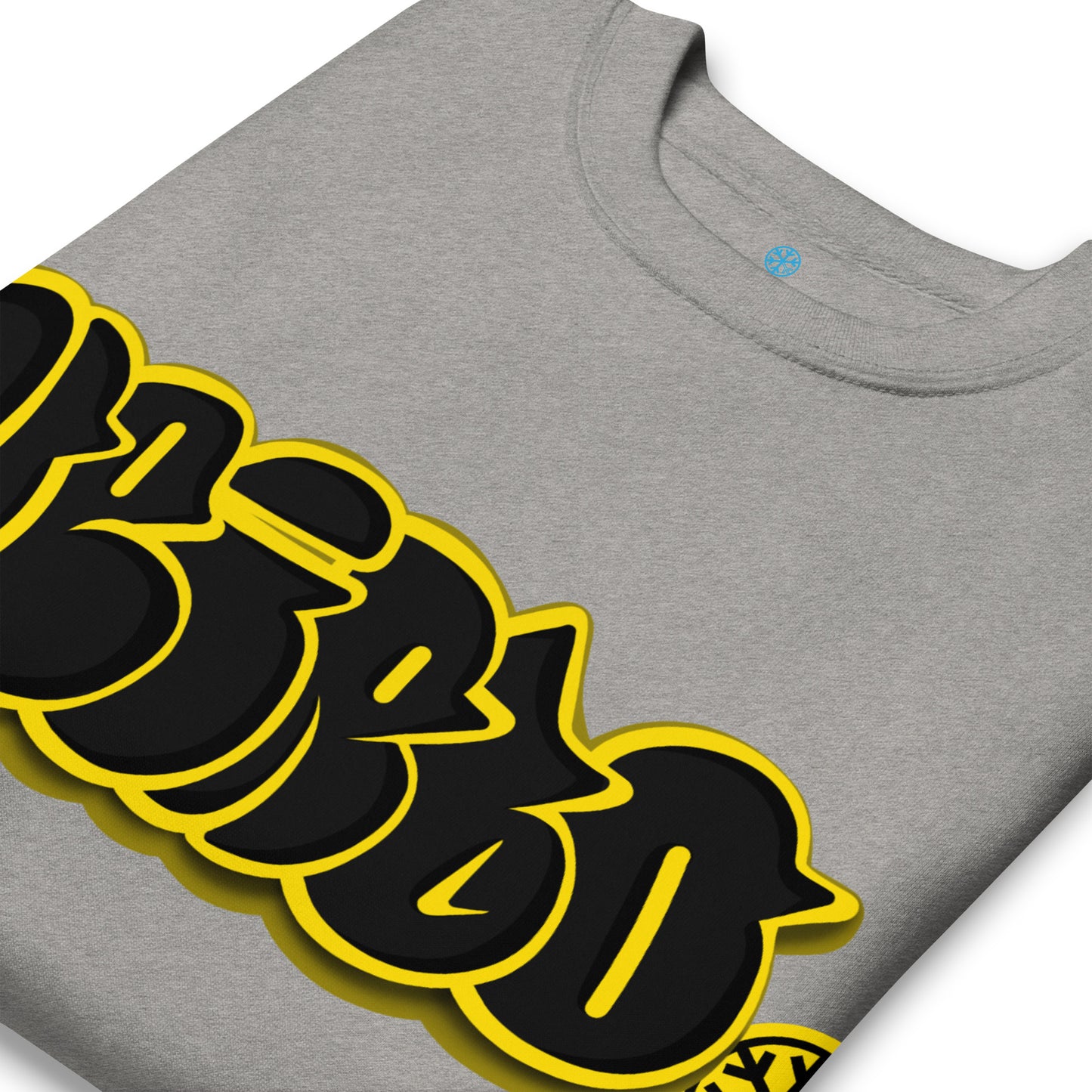 Gray-Weirdo Graffiti Throwie Sweatshirt from B.Different Clothing, detail, graffiti-inspired streetwear