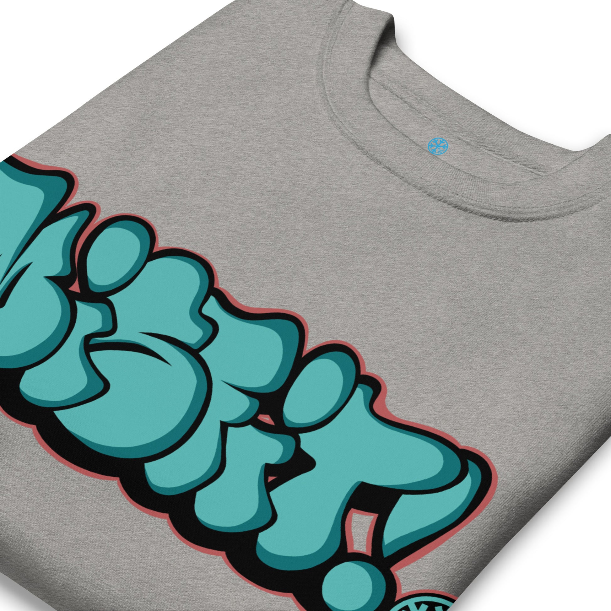 Gray-Misfit Graffiti Throwie Sweatshirt from B.Different Clothing, detail, graffiti-inspired streetwear t-shirt