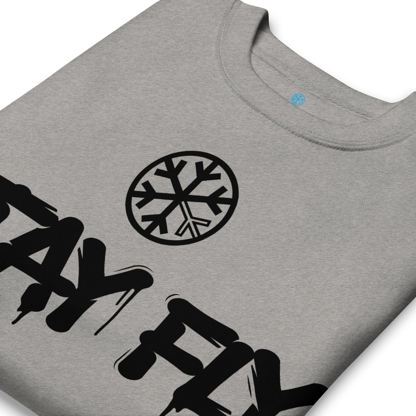 Gray-Stay Fly Graffiti Tag Sweatshirt from B.Different Clothing, detail, graffiti-inspired streetwear