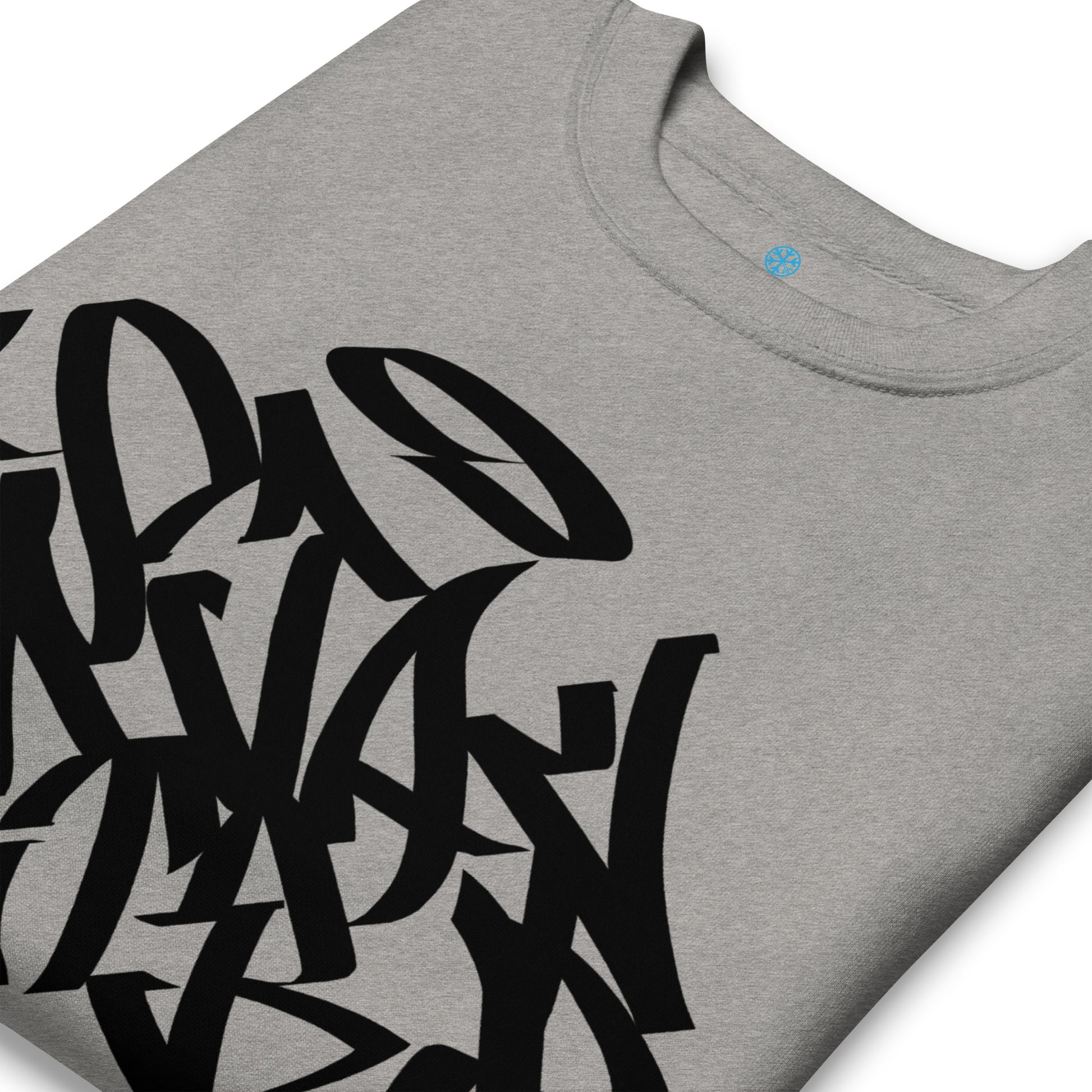 Gray-Stay Weird Graffiti Tag Sweatshirt from B.Different Clothing, detail, graffiti-inspired streetwear