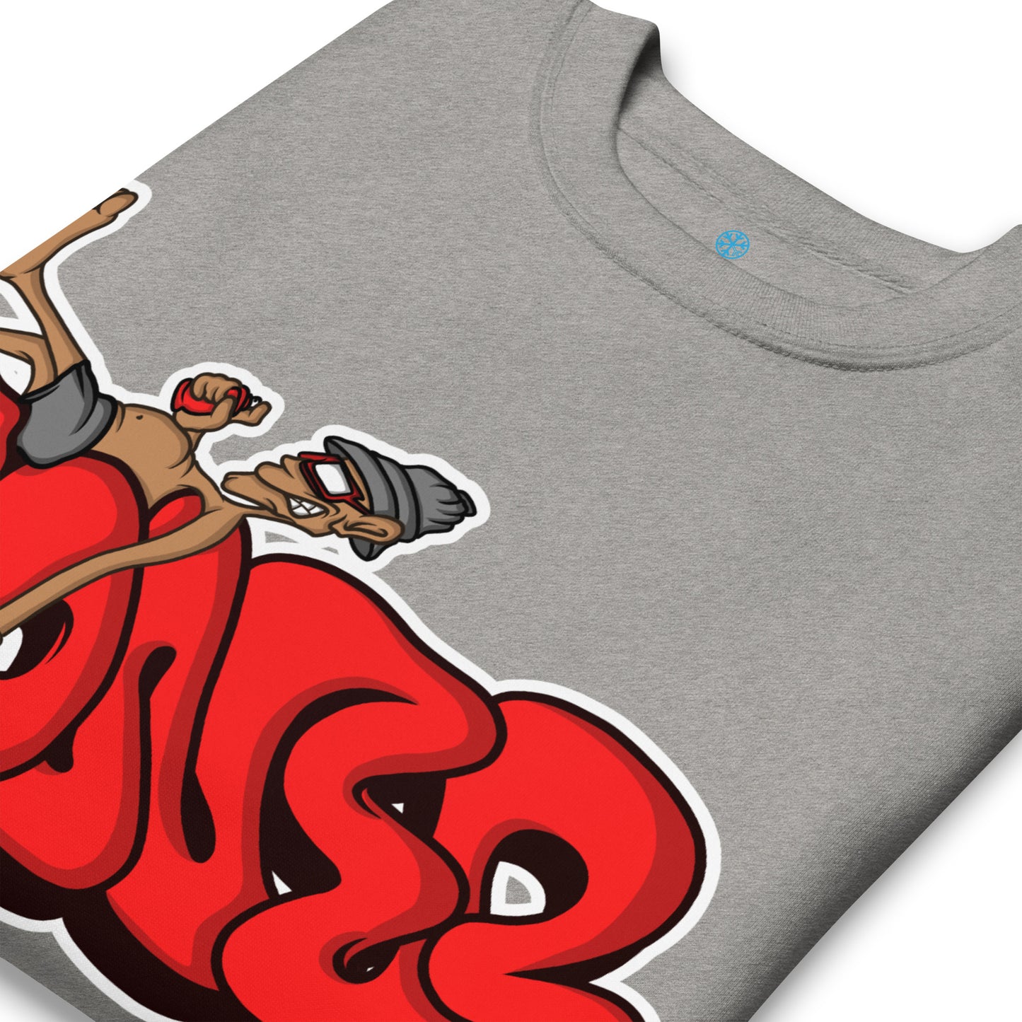 Gray-Loner Graffiti Piece Sweatshirt from B.Different Clothing, detail, graffiti-inspired streetwear