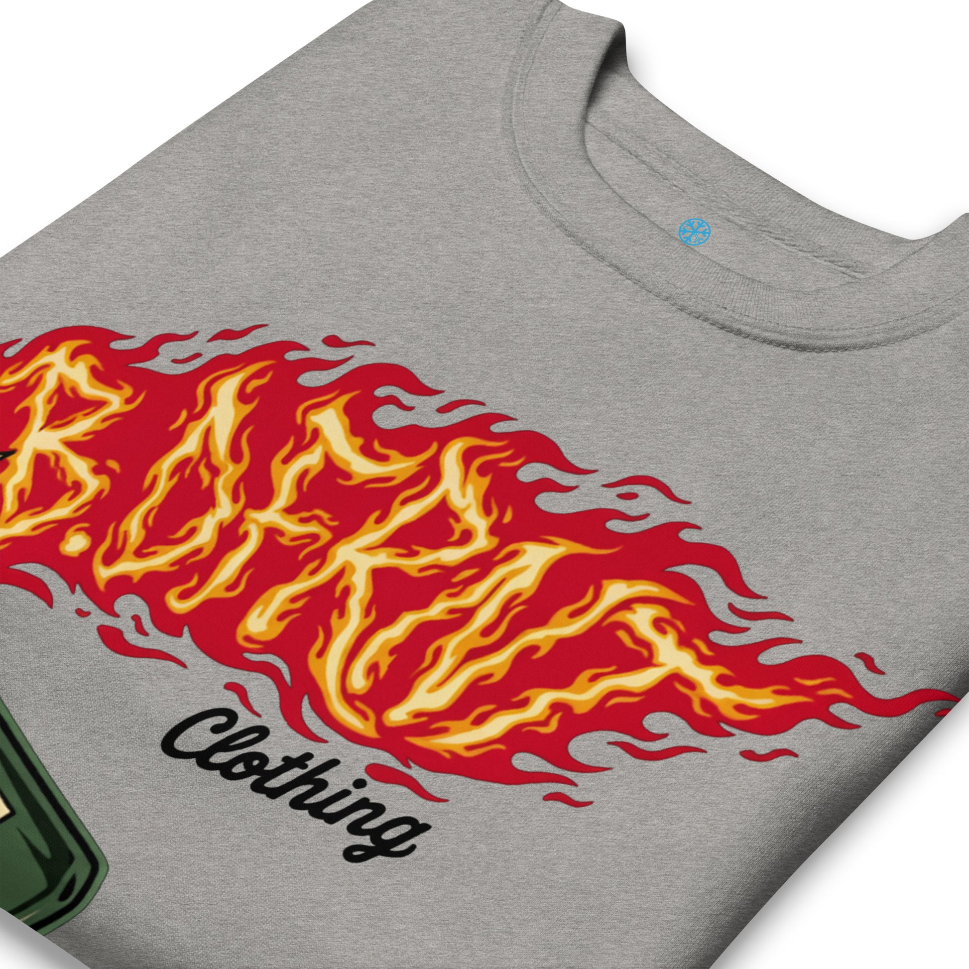 Gray-Molotov Graffiti Sweatshirt from B.Different Clothing, detail, graffiti-inspired streetwear