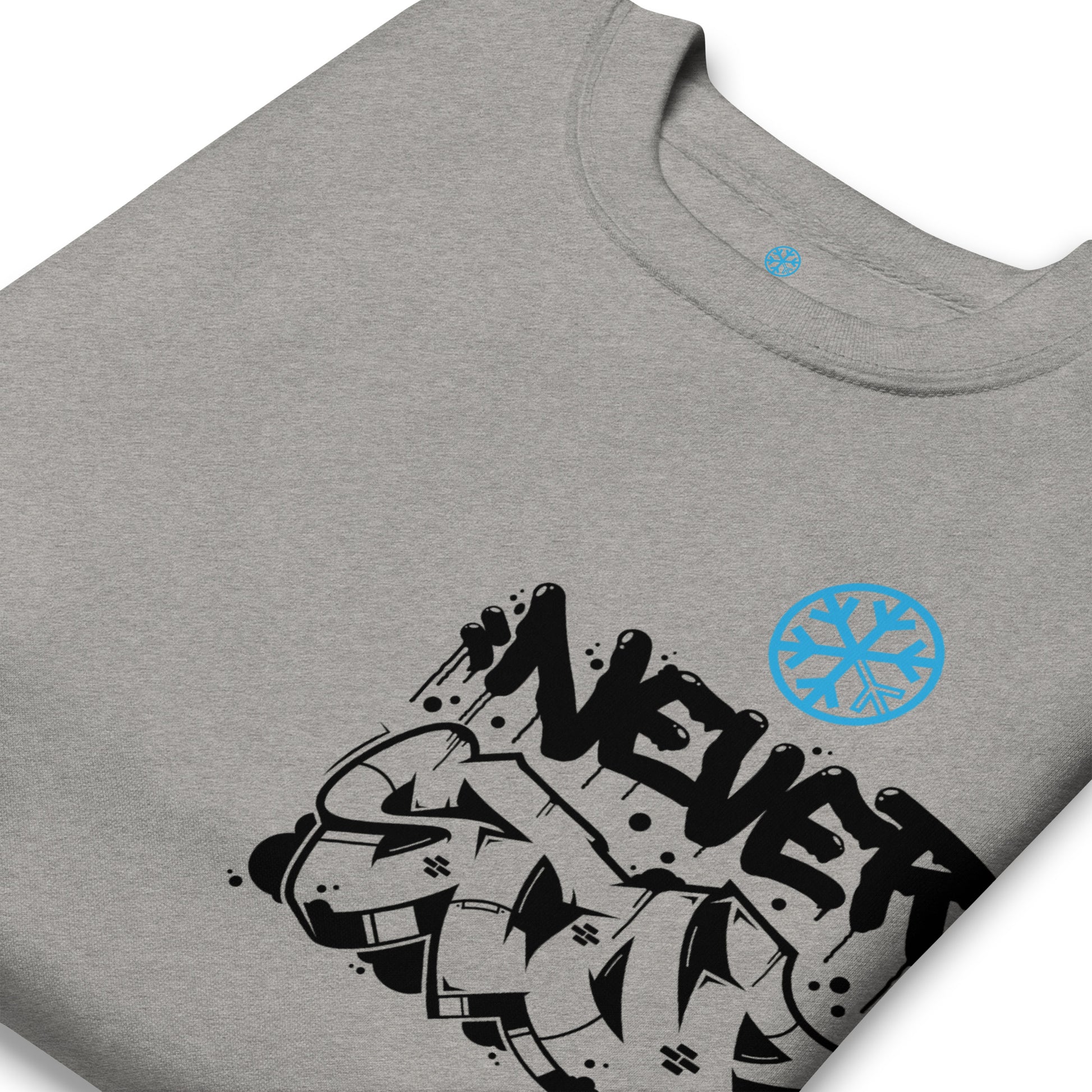 Gray-Never Stop Graffiti Character Sweatshirt from B.Different Clothing, detail, graffiti-inspired streetwear