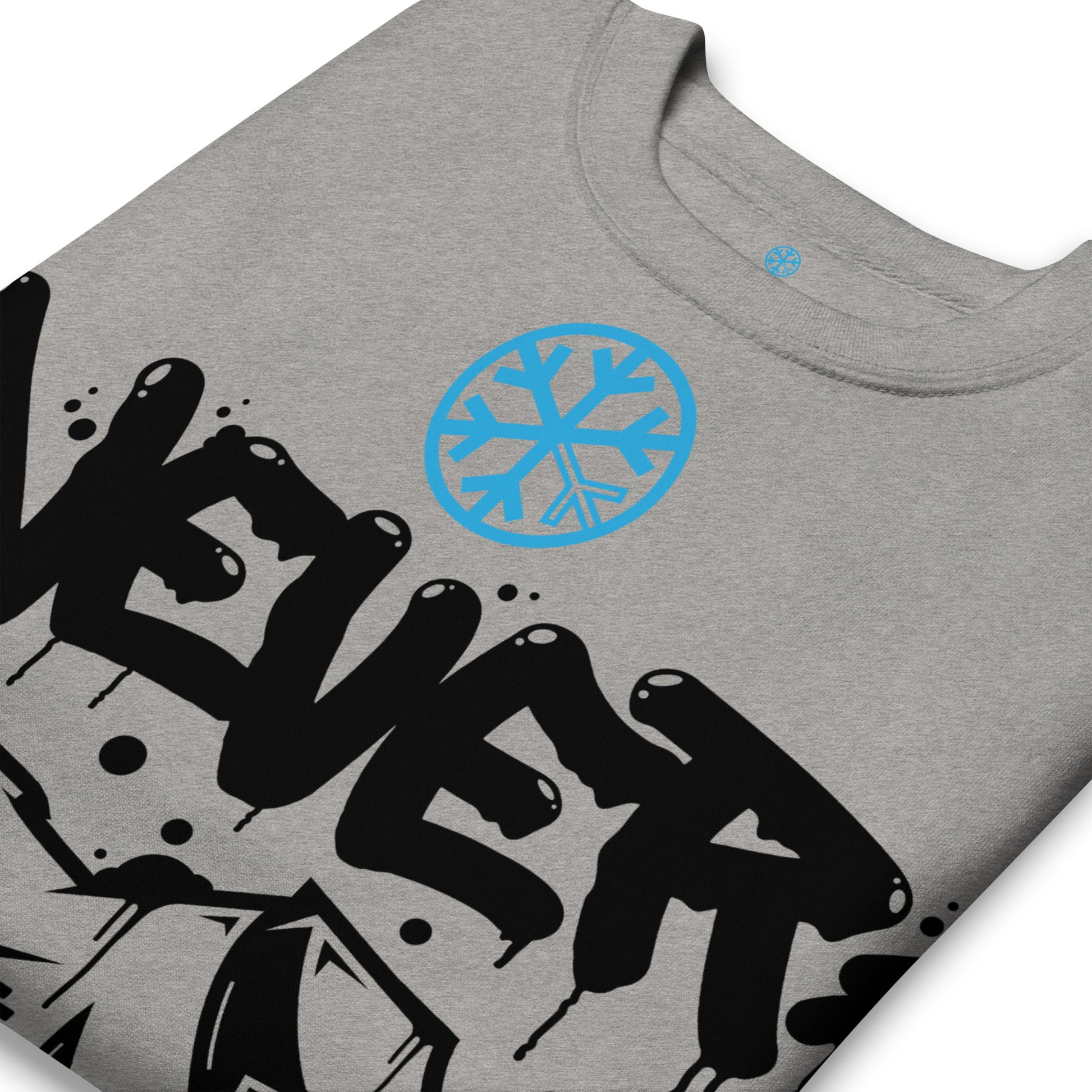 Gray-Never Stop Graffiti Piece Sweatshirt from B.Different Clothing, detail, graffiti-inspired streetwear