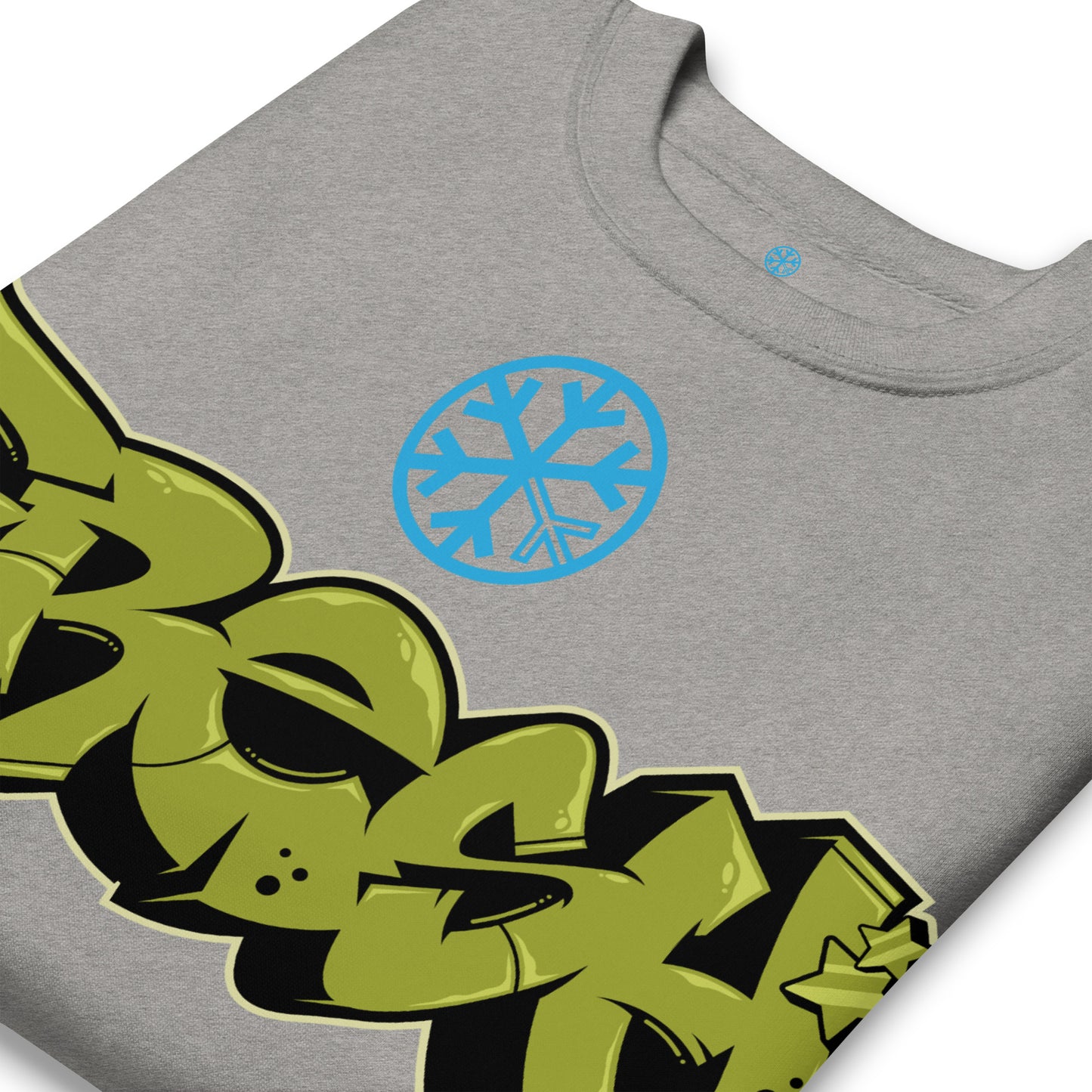 Gray-Fresh Graffiti Piece Sweatshirt from B.Different Clothing, detail, graffiti-inspired streetwear