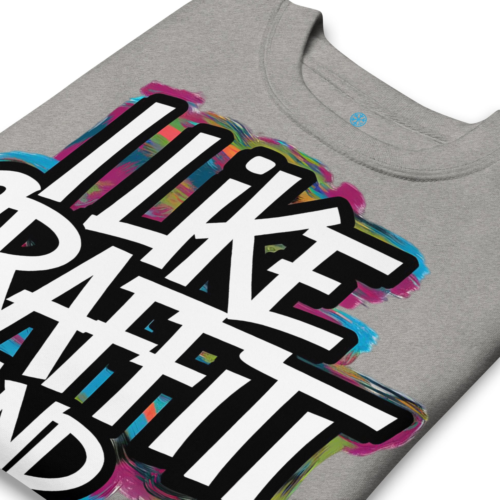 Gray-I Like Graffiti and Maybe 2 People Sweatshirt from B.Different Clothing, detail, graffiti-inspired streetwear