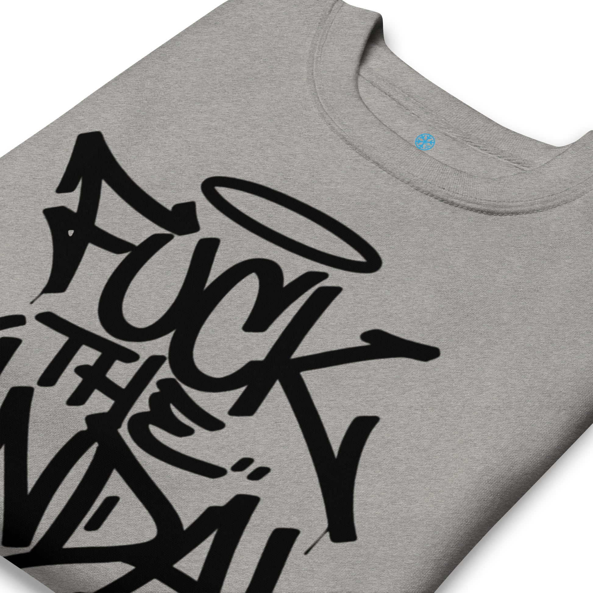 Gray-Fuck The Vandal Squad Graffiti Sweatshirt from B.Different Clothing, detail, graffiti-inspired streetwear