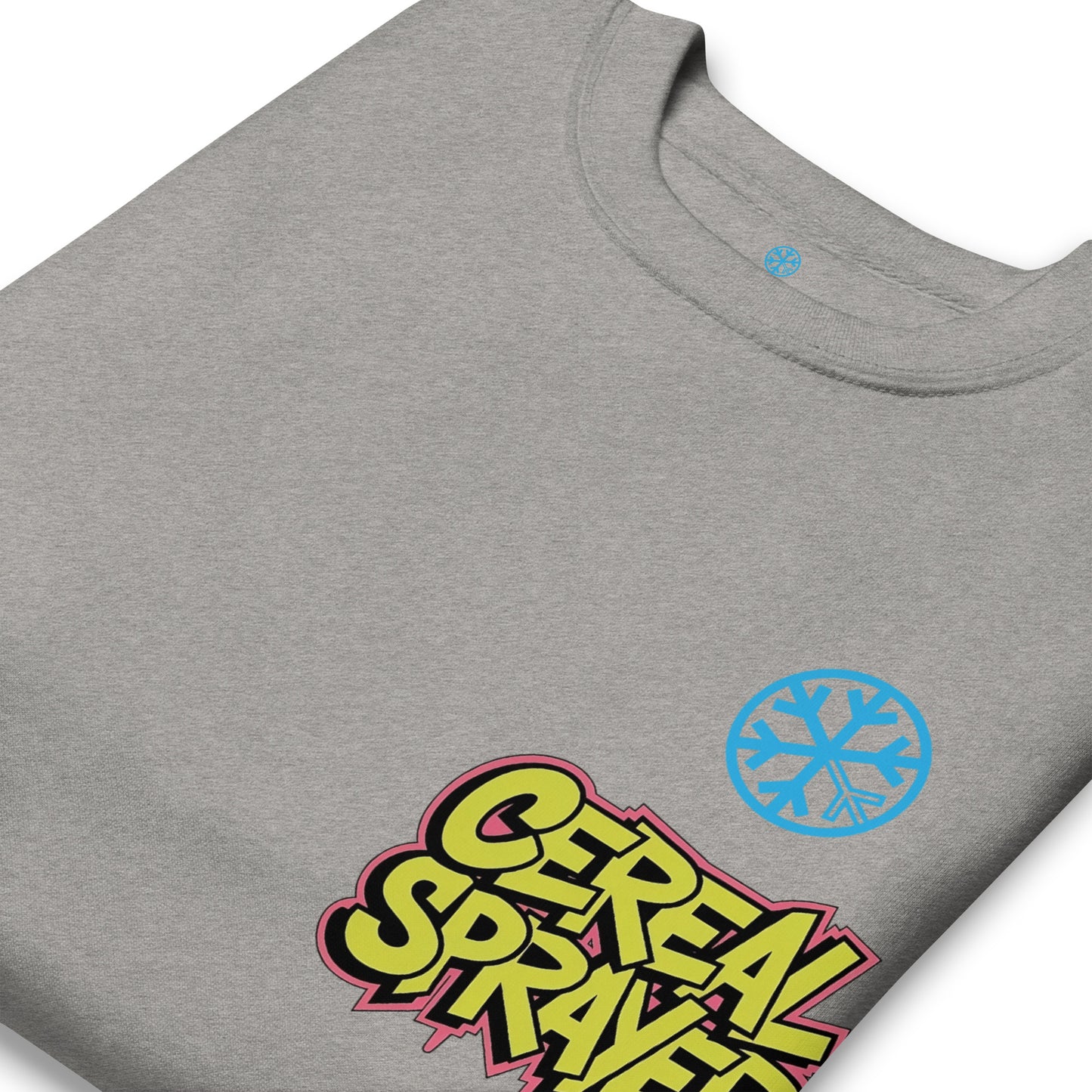 Gray-Cereal Sprayer Graffiti Sweatshirt from B.Different Clothing, detail, graffiti-inspired streetwear