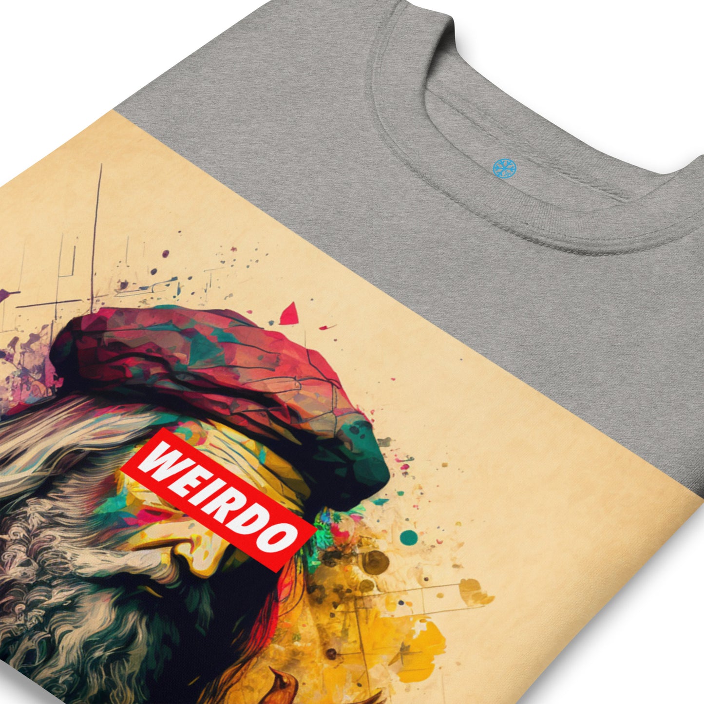 Gray-Leonardo da Vinci Sweatshirt from B.Different Clothing, detail, graffiti-inspired streetwear