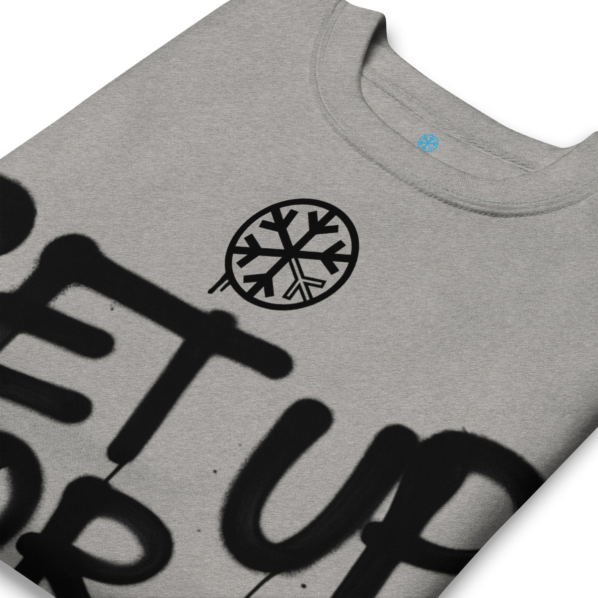 Carbon Grey-Get Up or Die Graffiti Tag Sweatshirt from B.Different Clothing, detail, graffiti-inspired streetwear