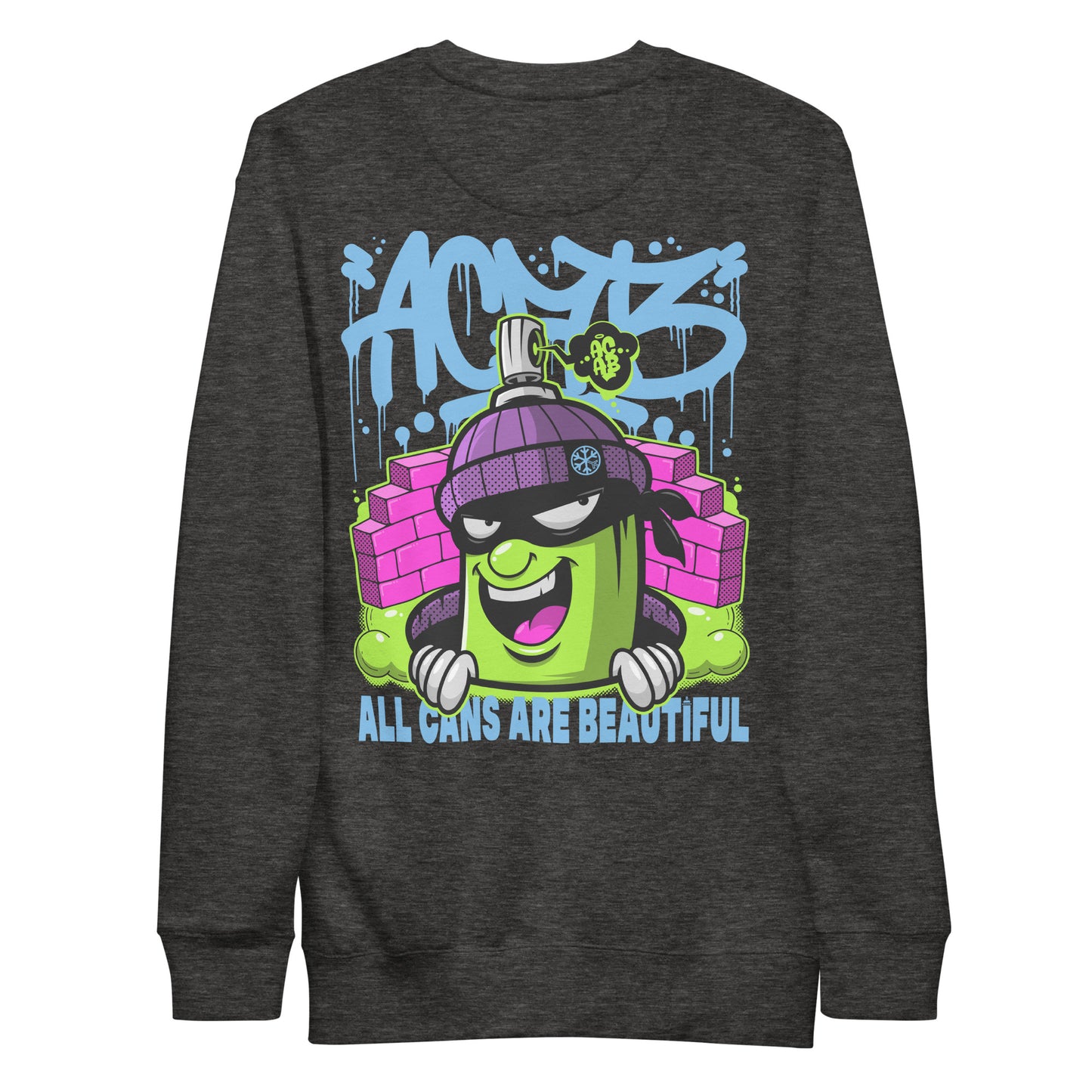 Darkgray-ACAB Graffiti Character Sweatshirt from B.Different Clothing, back view, graffiti-inspired streetwear