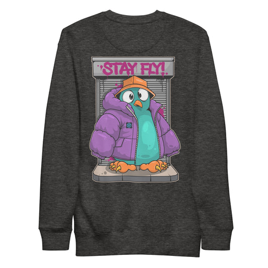 Darkgray-Stay Fly Graffiti Character Sweatshirt from B.Different Clothing, back view, graffiti-inspired streetwear