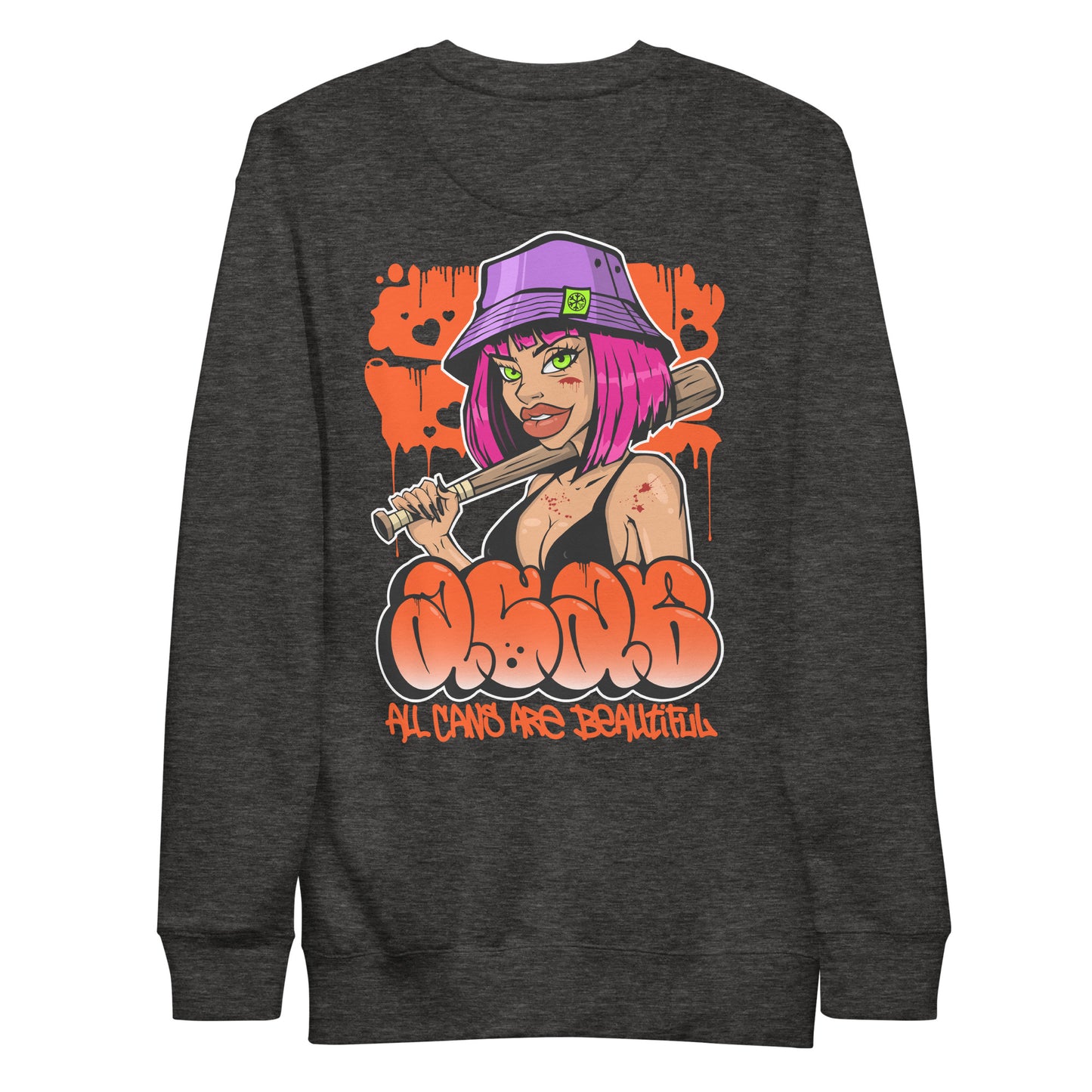 Darkgray-ACAB Girl Graffiti Sweatshirt from B.Different Clothing, back view, graffiti-inspired streetwear