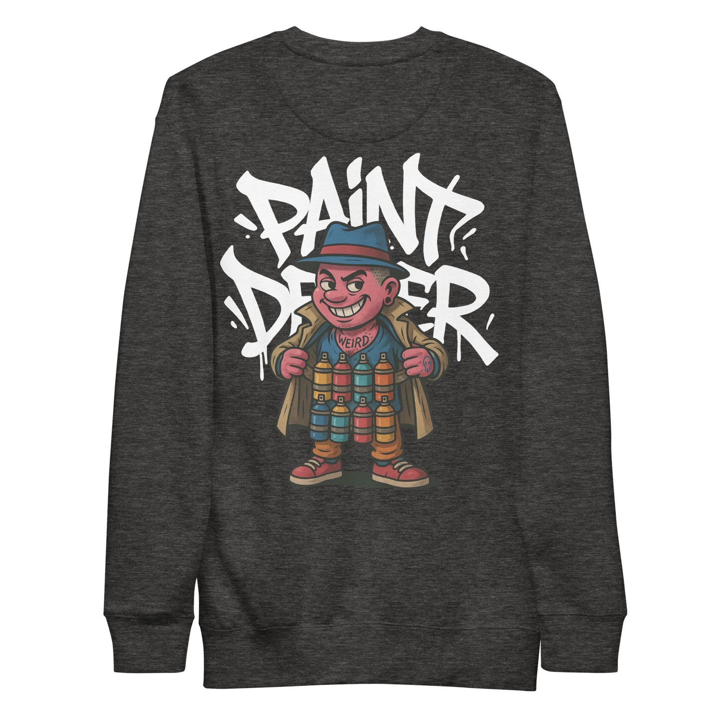 Darkgray-Paint Dealer Graffiti Character Sweatshirt from B.Different Clothing, back view, graffiti-inspired streetwear