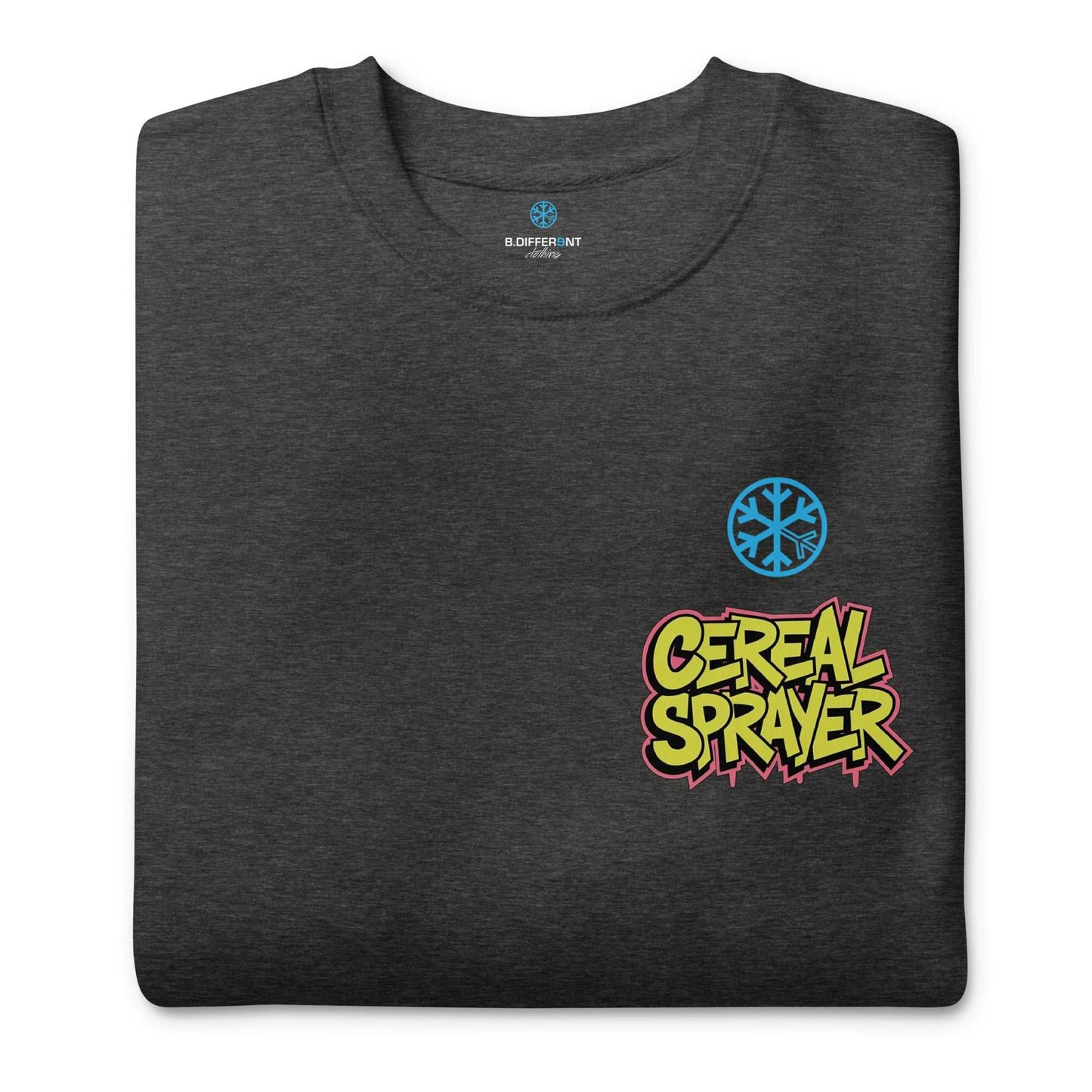 folded Cereal Sprayer Graffiti sweatshirt dark gray B.Different Clothing graffiti street art inspired streetwear brand