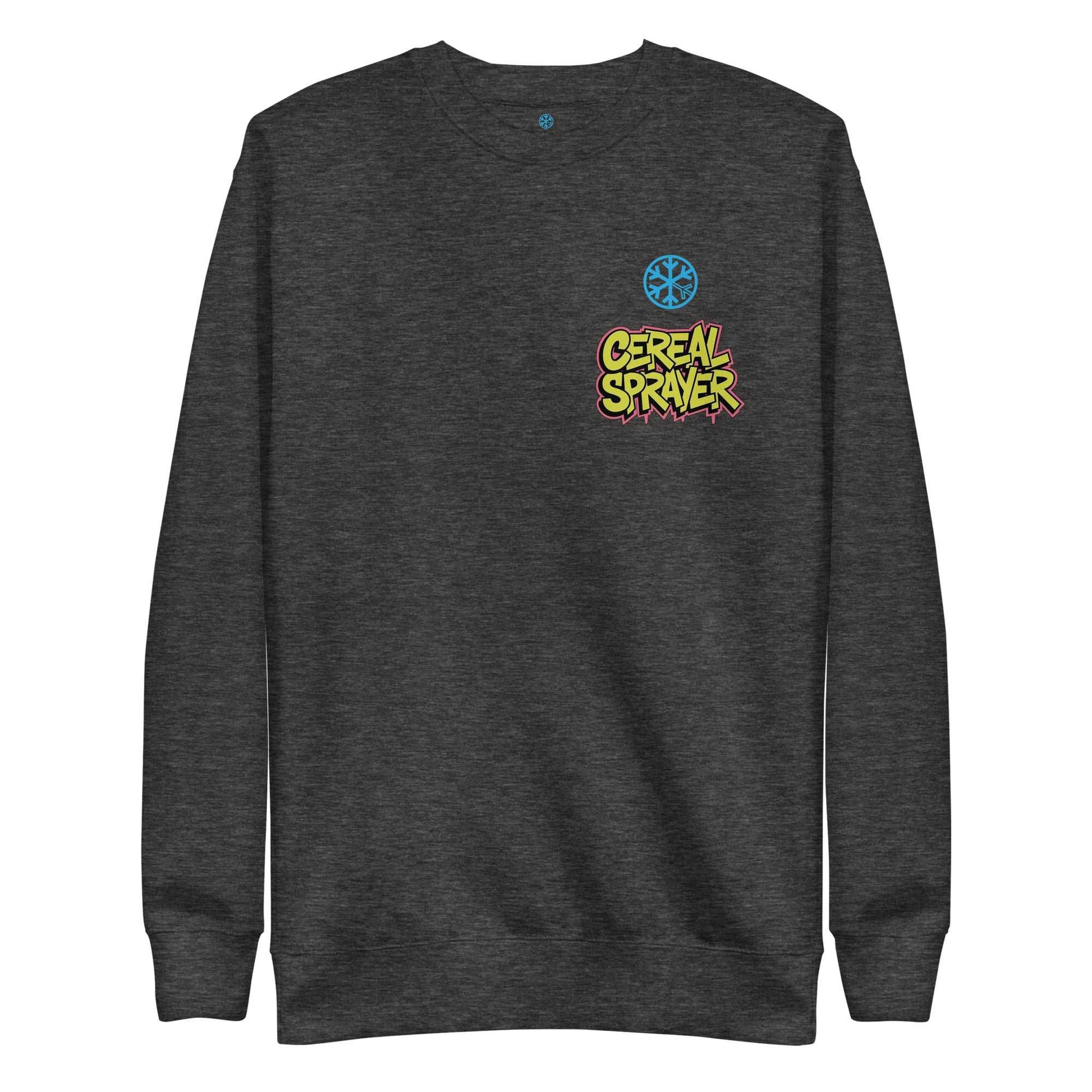 front of Cereal Sprayer Graffiti sweatshirt dark gray B.Different Clothing graffiti street art inspired streetwear brand