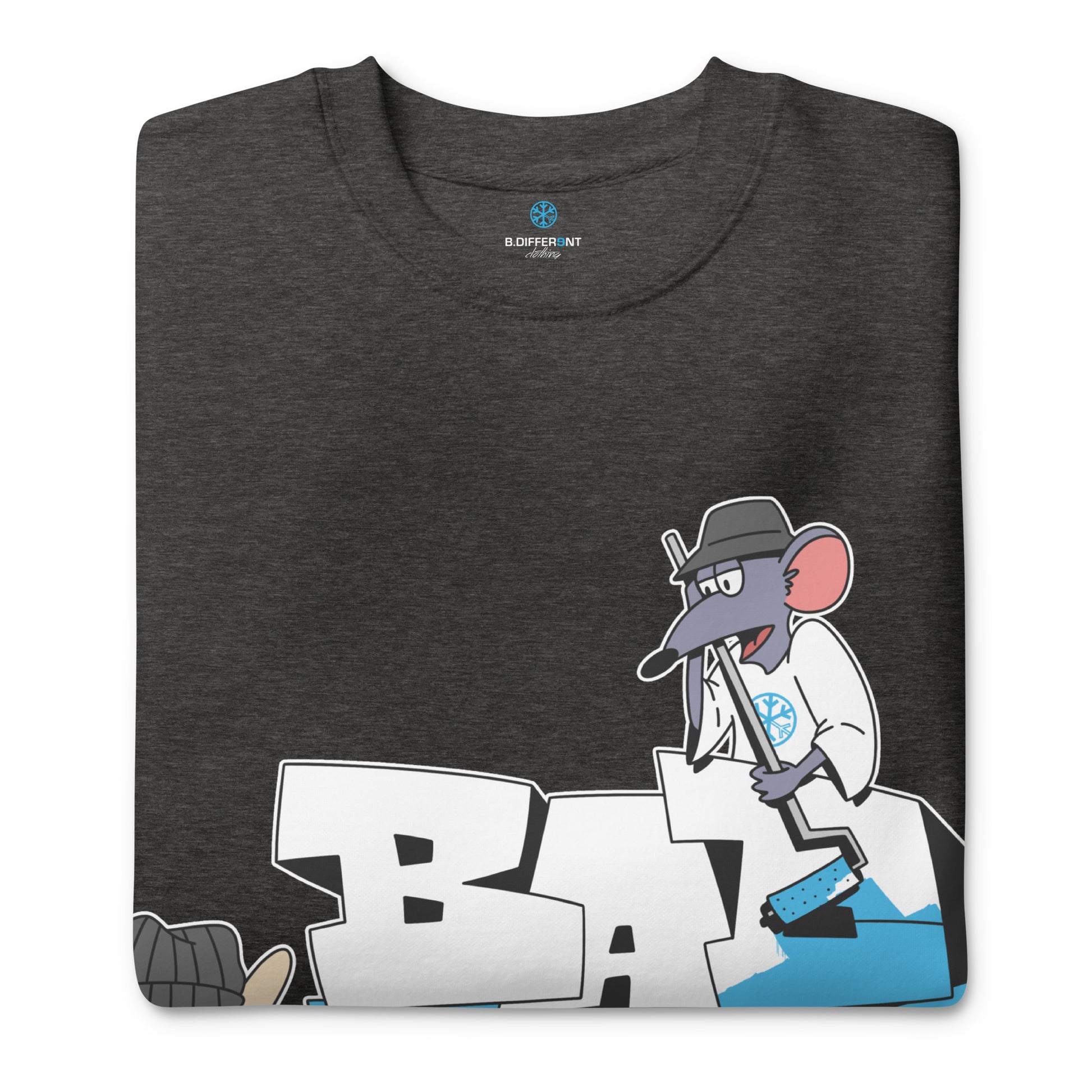 Darkgray-Bad Boy Graffiti Sweatshirt from B.Different Clothing, folded, graffiti-inspired streetwear