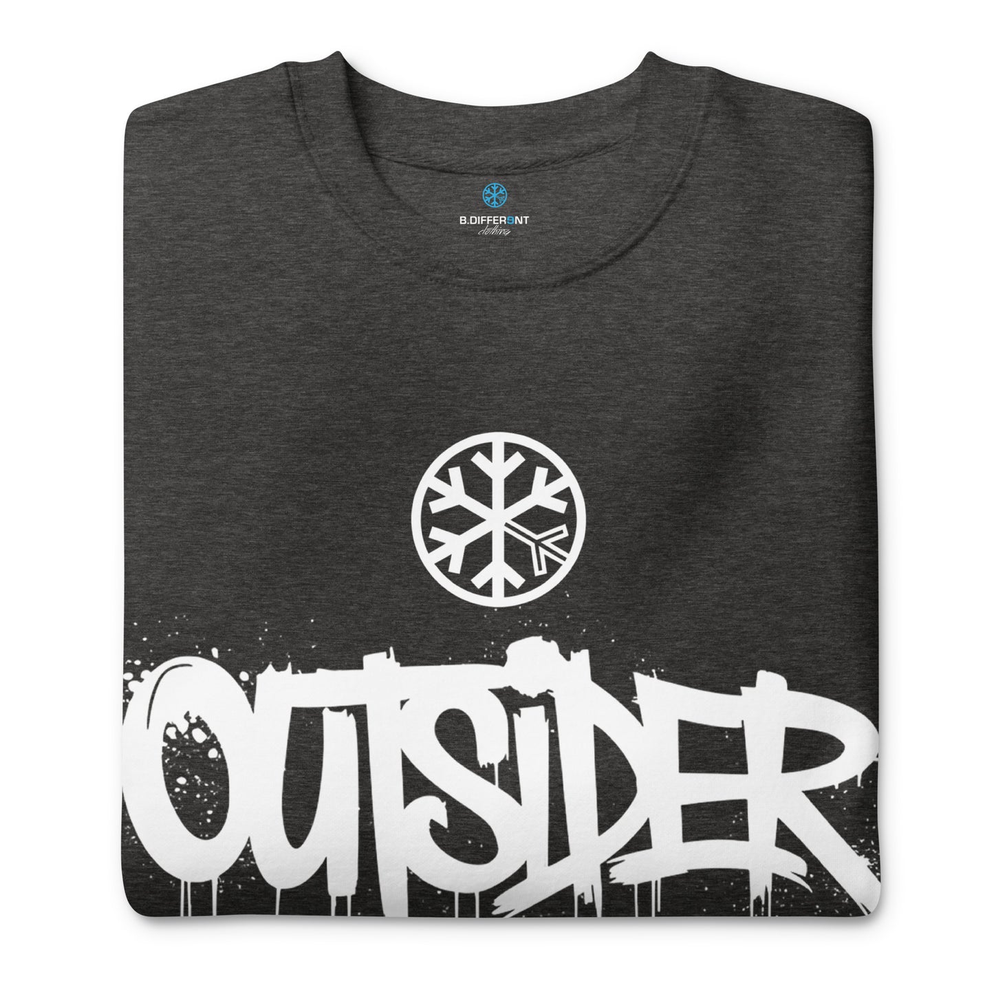 Darkgray-Outsider Graffiti Tag Sweatshirt from B.Different Clothing, folded, graffiti-inspired streetwear