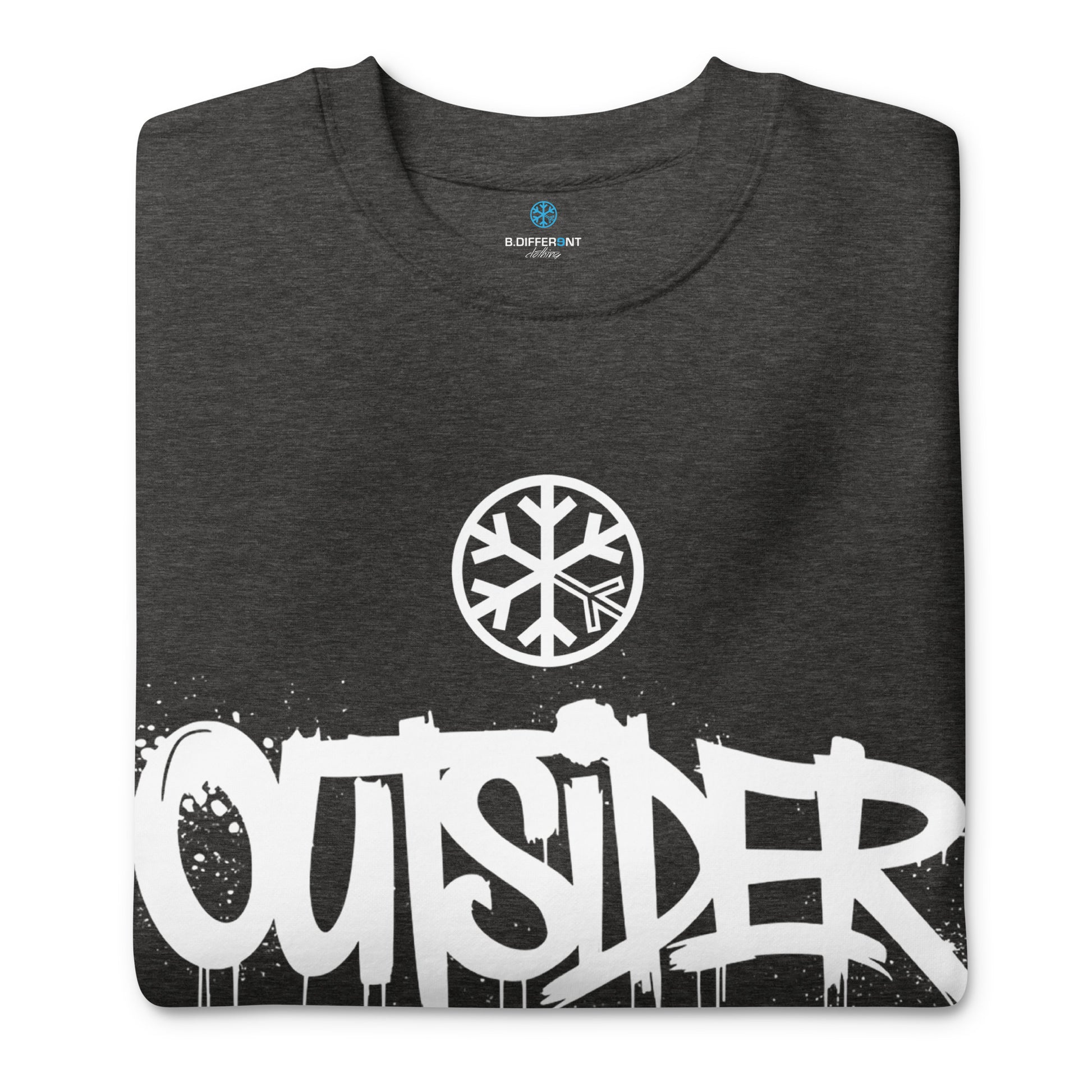 Darkgray-Outsider Graffiti Tag Sweatshirt from B.Different Clothing, folded, graffiti-inspired streetwear
