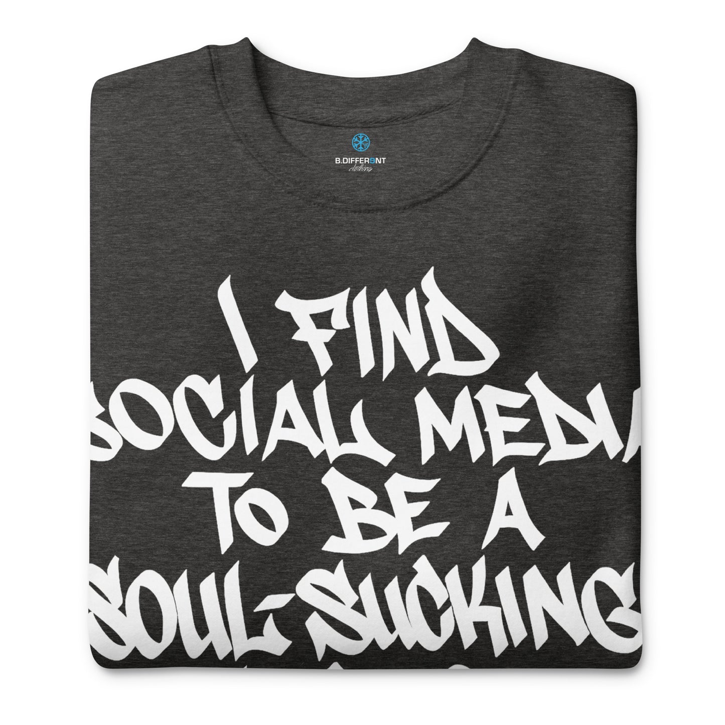 Darkgray-Social Media Graffiti Tag Sweatshirt from B.Different Clothing, folded, graffiti-inspired streetwear