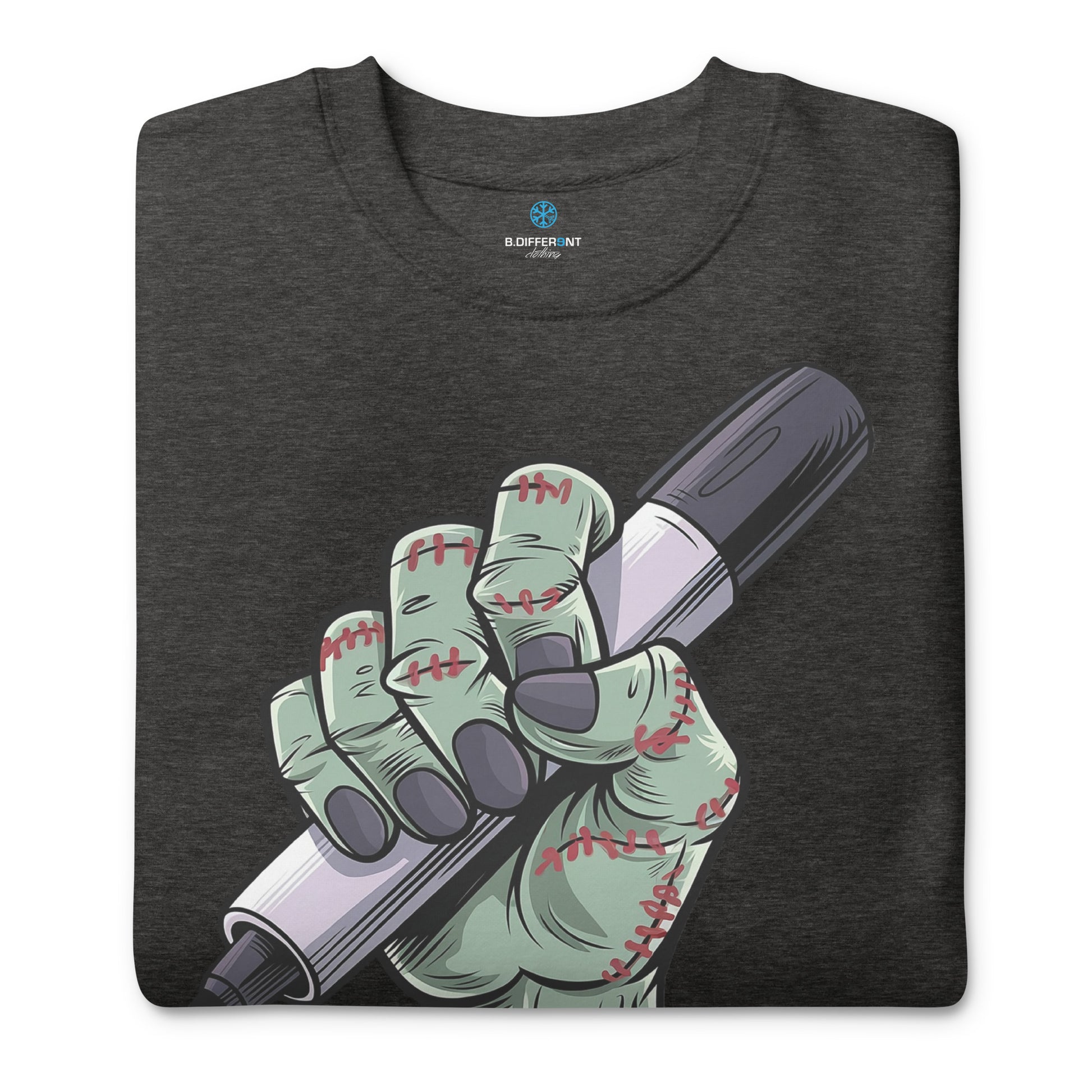 Darkgray-Thing Graffiti Sweatshirt from B.Different Clothing, folded, graffiti-inspired streetwear