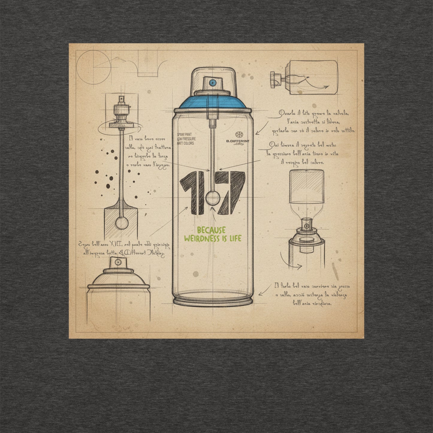 Darkgray-Spray Can Sketch Graffiti Sweatshirt from B.Different Clothing, graphic, graffiti-inspired streetwear