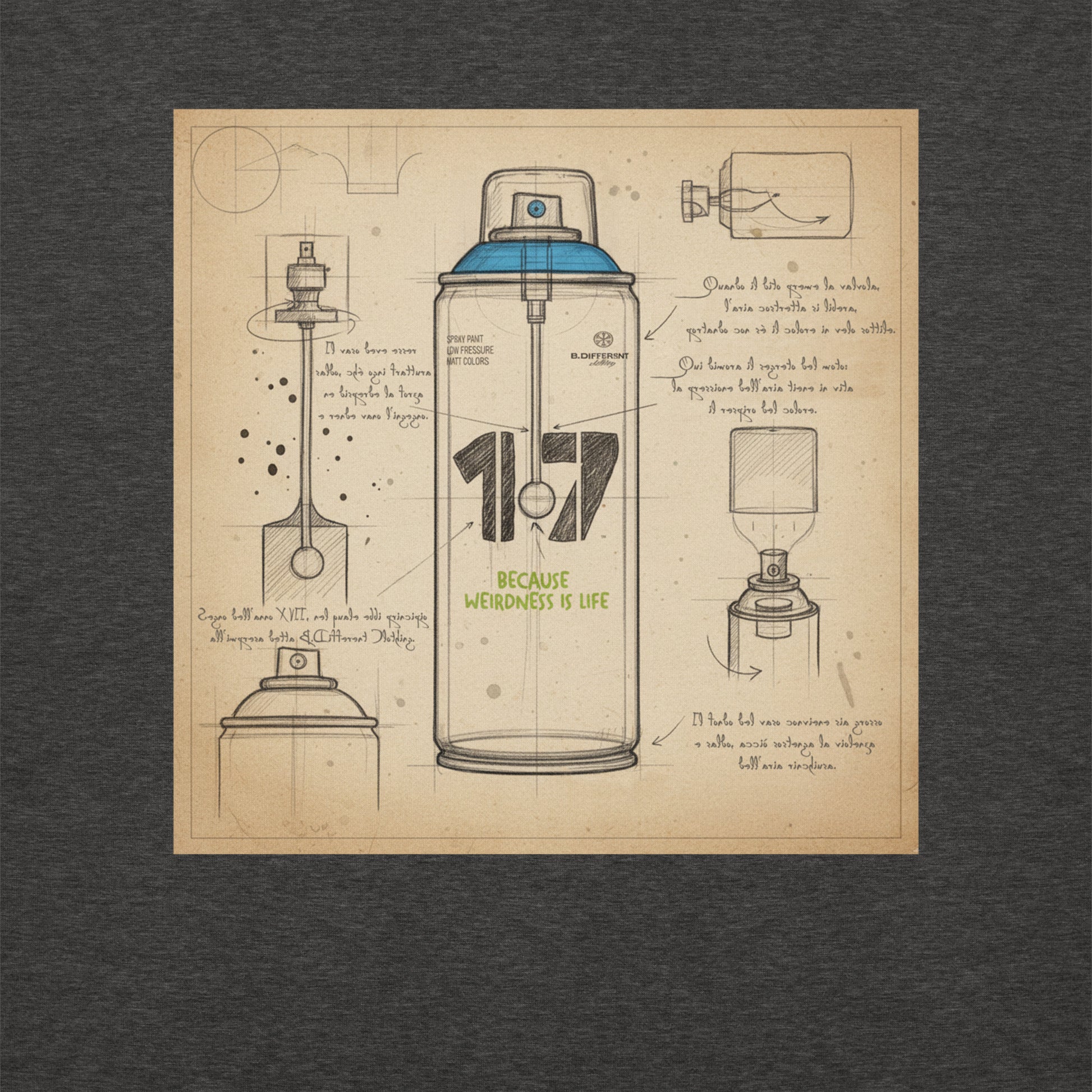 Darkgray-Spray Can Sketch Graffiti Sweatshirt from B.Different Clothing, graphic, graffiti-inspired streetwear