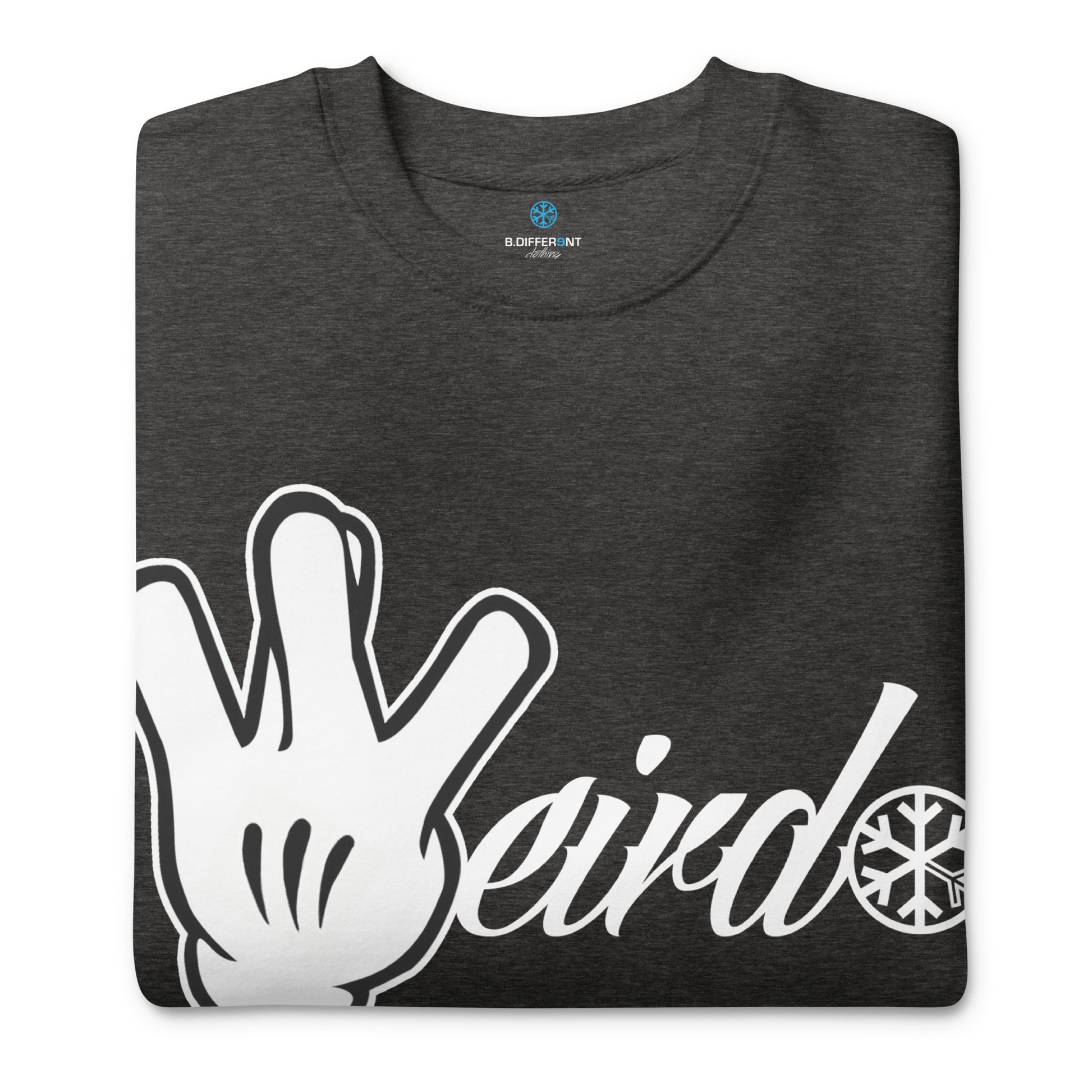 Darkgray-Weirdo Hand Sign Sweatshirt from B.Different Clothing, folded, graffiti-inspired streetwear