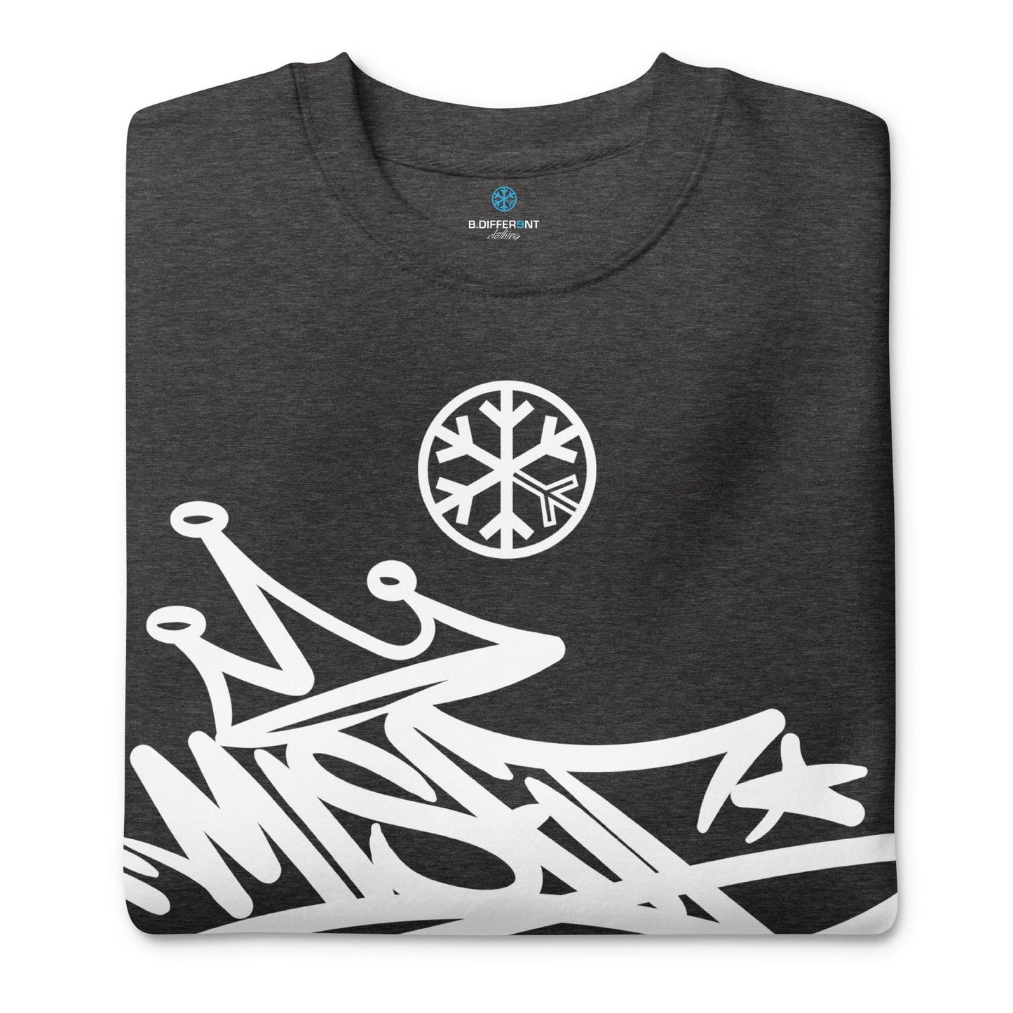 Darkgray-Misfit Graffiti Tag Sweatshirt from B.Different Clothing, folded, graffiti-inspired streetwear