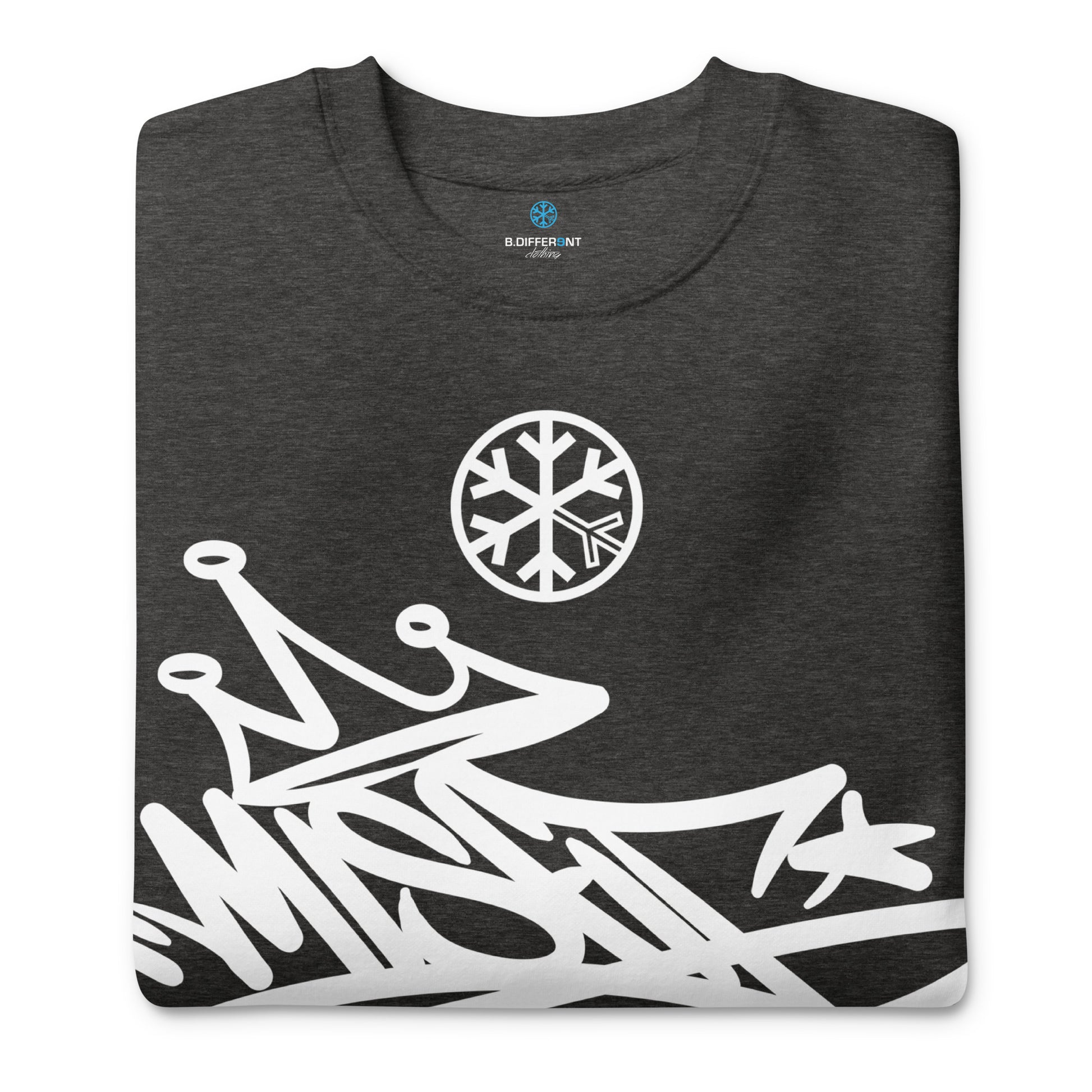 Darkgray-Misfit Graffiti Tag Sweatshirt from B.Different Clothing, folded, graffiti-inspired streetwear