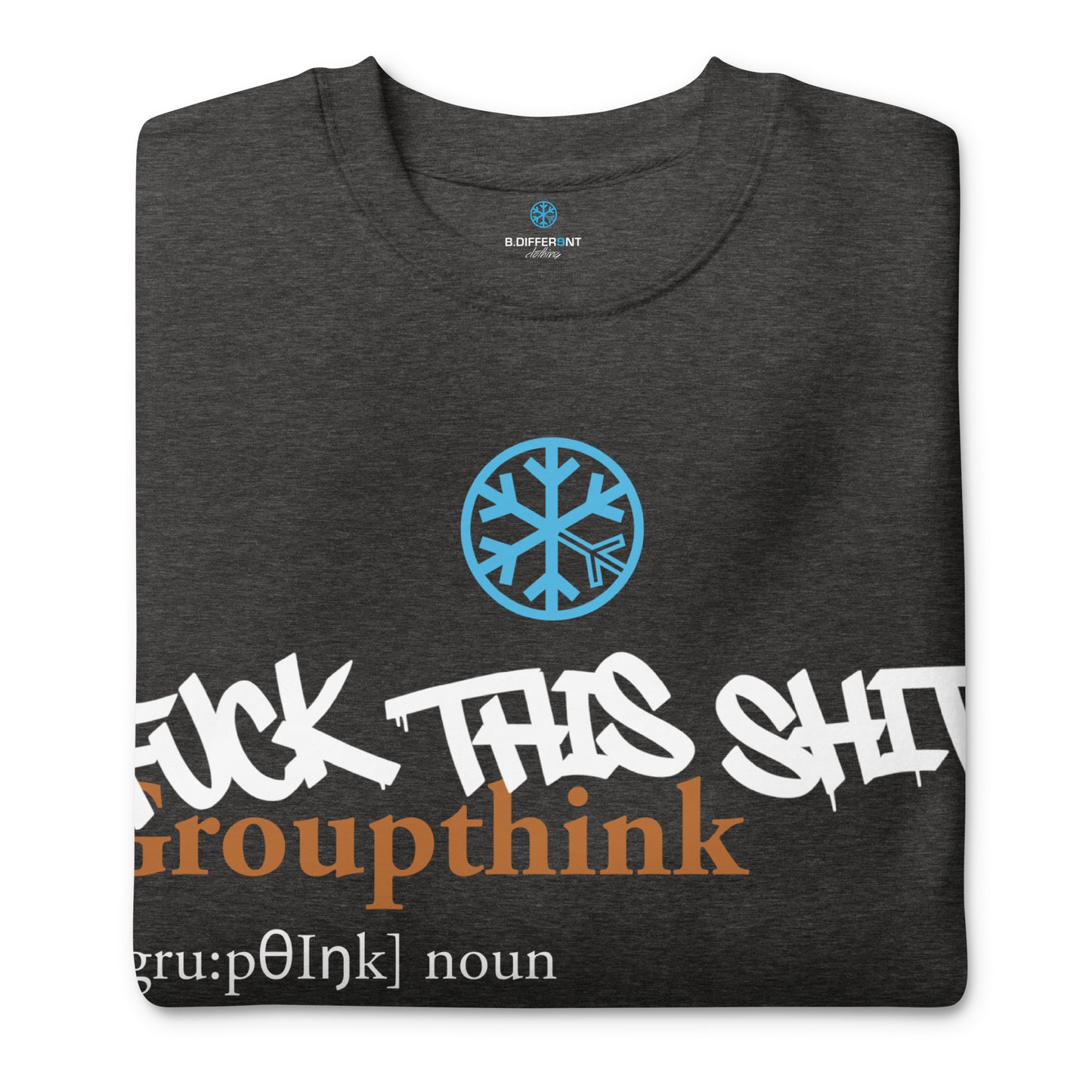 Darkgray-Groupthink Graffiti Sweatshirt from B.Different Clothing, folded, graffiti-inspired streetwear