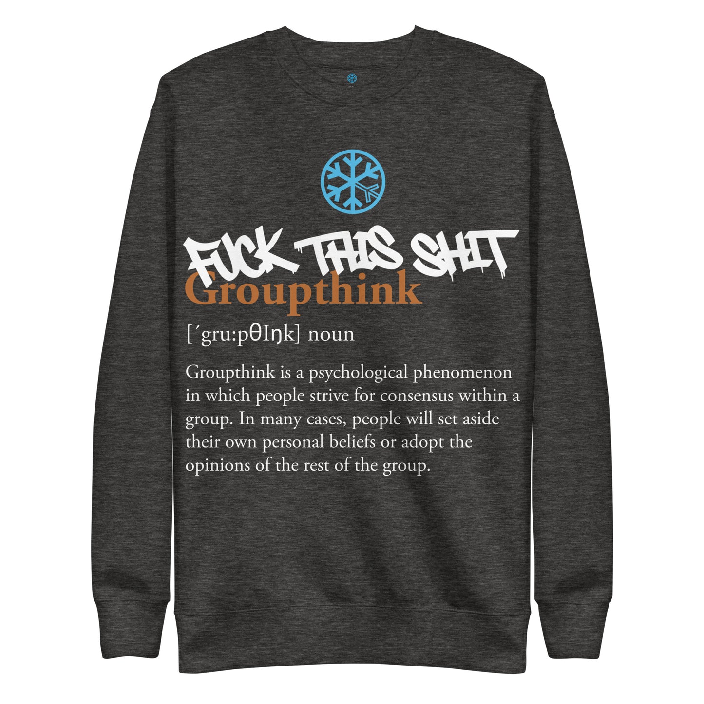 Darkgray-Groupthink Graffiti Sweatshirt from B.Different Clothing, front view, graffiti-inspired streetwear