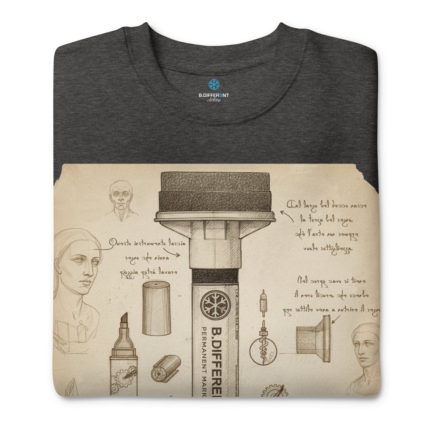 Darkgray-Marker Sketch Graffiti Sweatshirt from B.Different Clothing, folded, graffiti-inspired streetwear